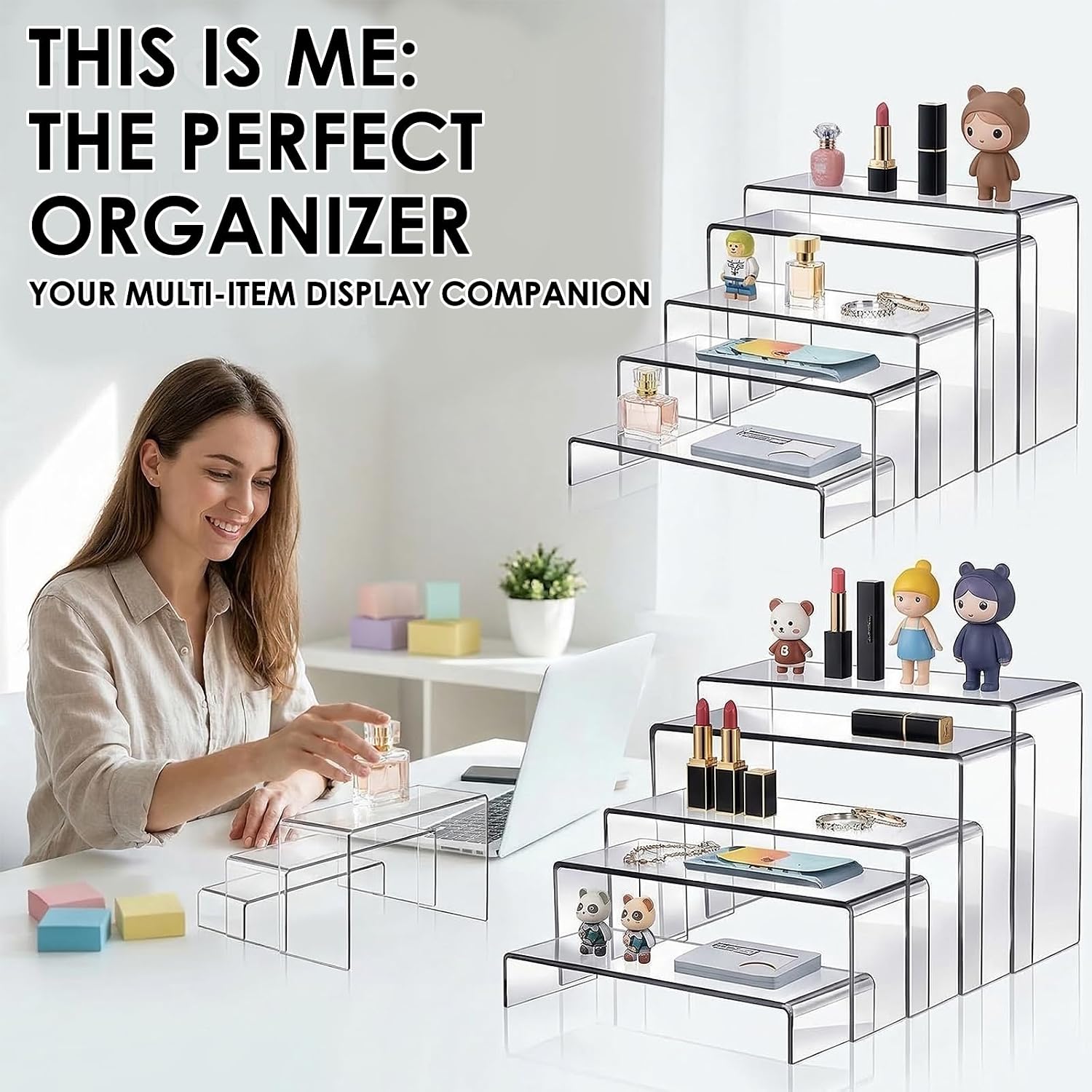 Fixwal 10pcs 2 Set Clear Acrylic Display Risers Large | Perfume organizer stands, perfect for figures, cupcake
