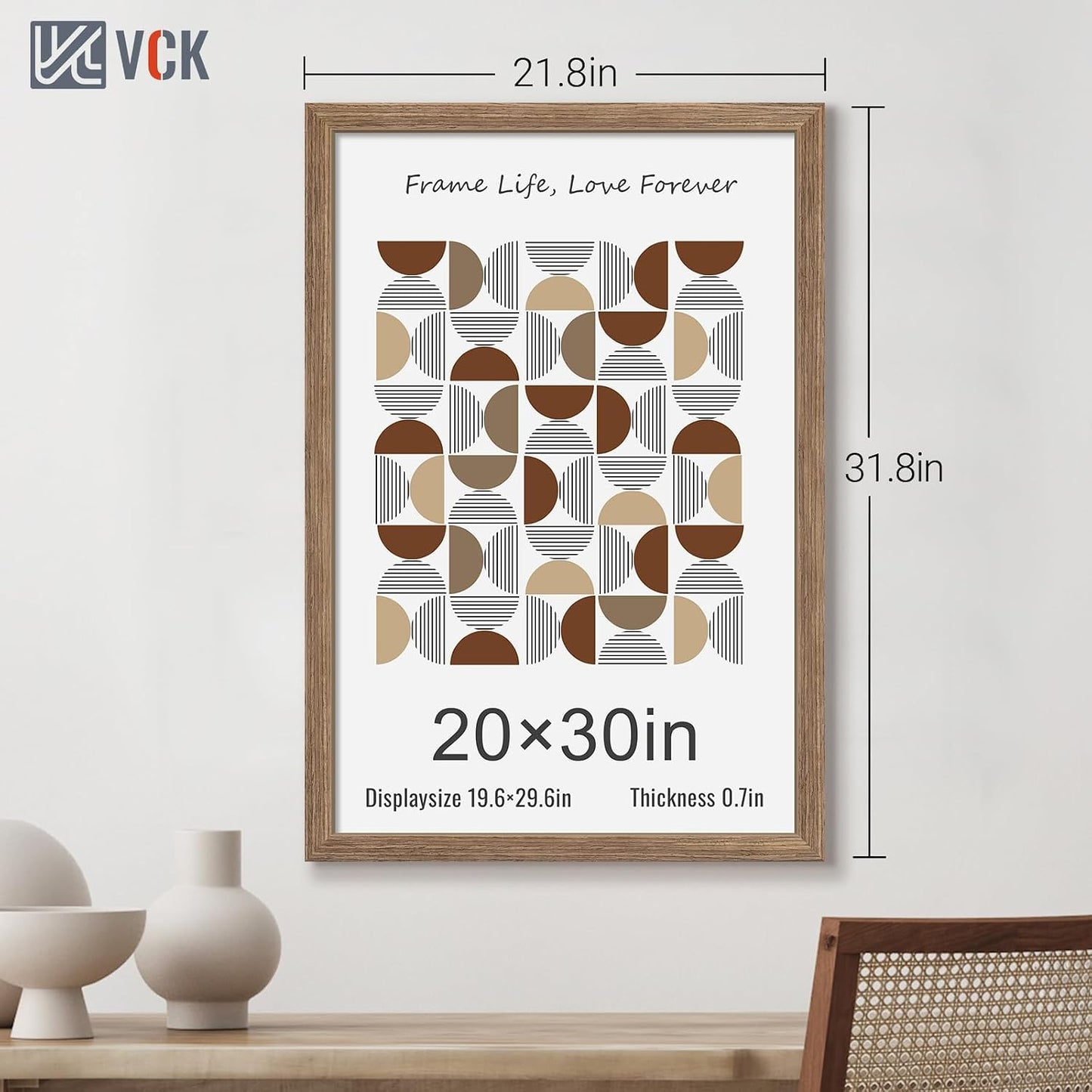 VCK 20x30 Walnut Frame 3 Pack - Textured Wood 30x20 Picture Frames For Wall | 20x30 picture frame, plexiglass, 1.1 inch