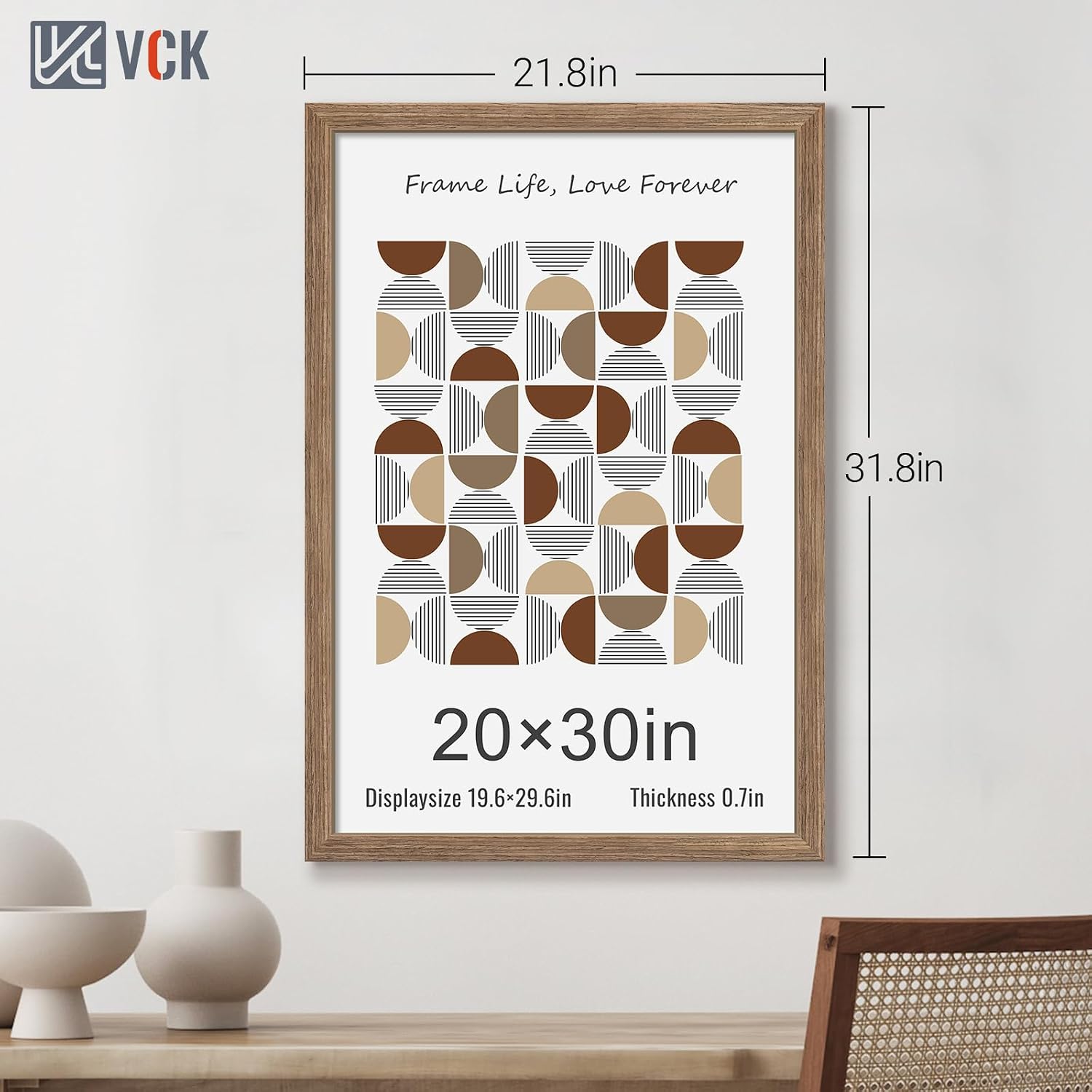 VCK 20x30 Walnut Frame 3 Pack - Textured Wood 30x20 Picture Frames For Wall | 20x30 picture frame, plexiglass, 1.1 inch