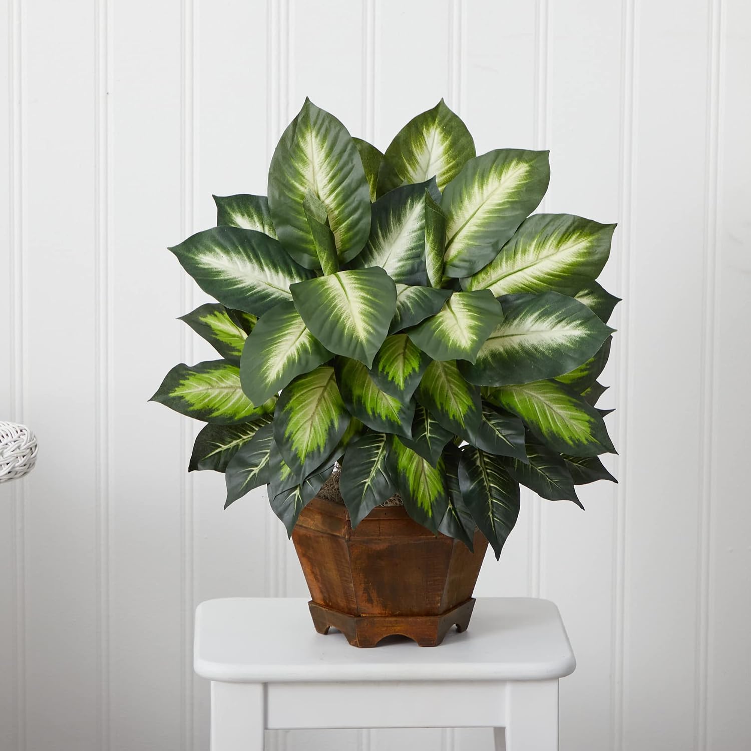 Faux Plant / Decorative Wood Planter / 22 Inch