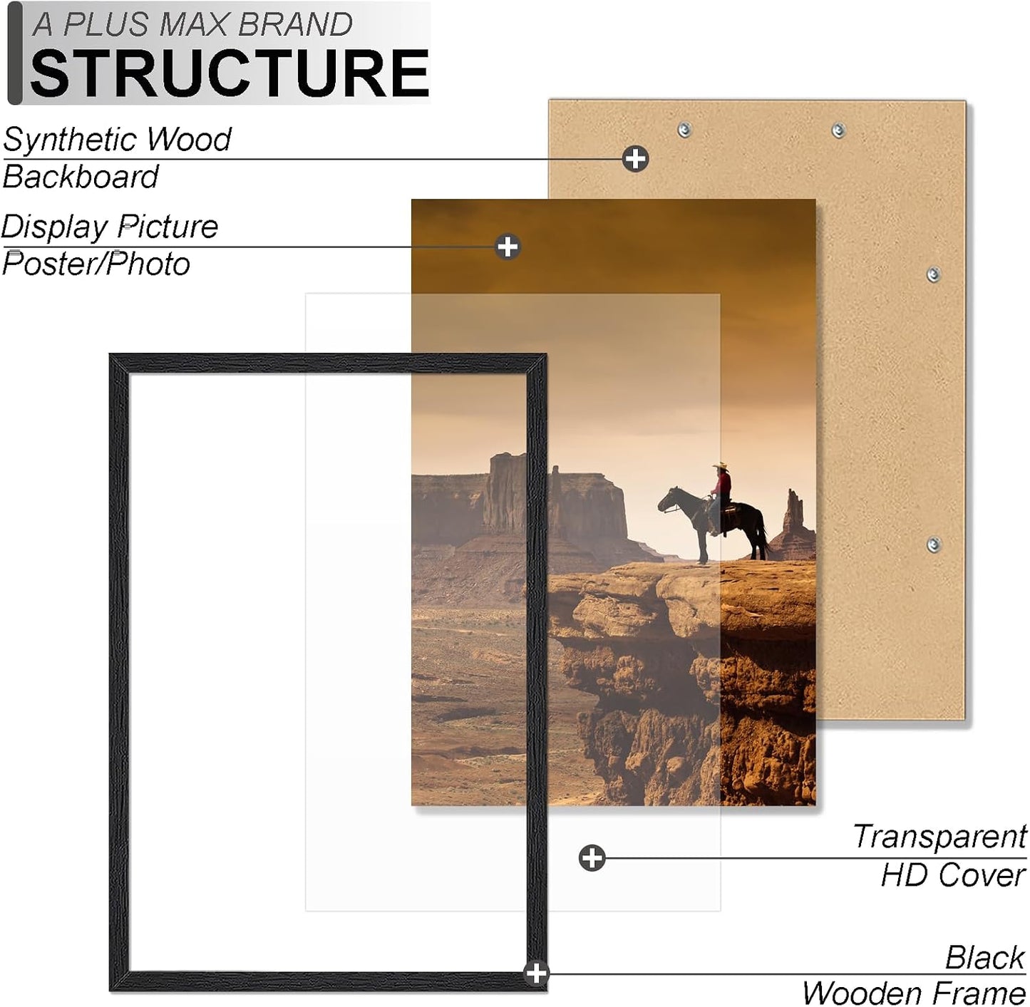 A PLUS MAX 28x40 Picture Frame Black Light Weight Wall Mount | 28 x 40 Inch Black Wood-grain Engineered Wood Material
