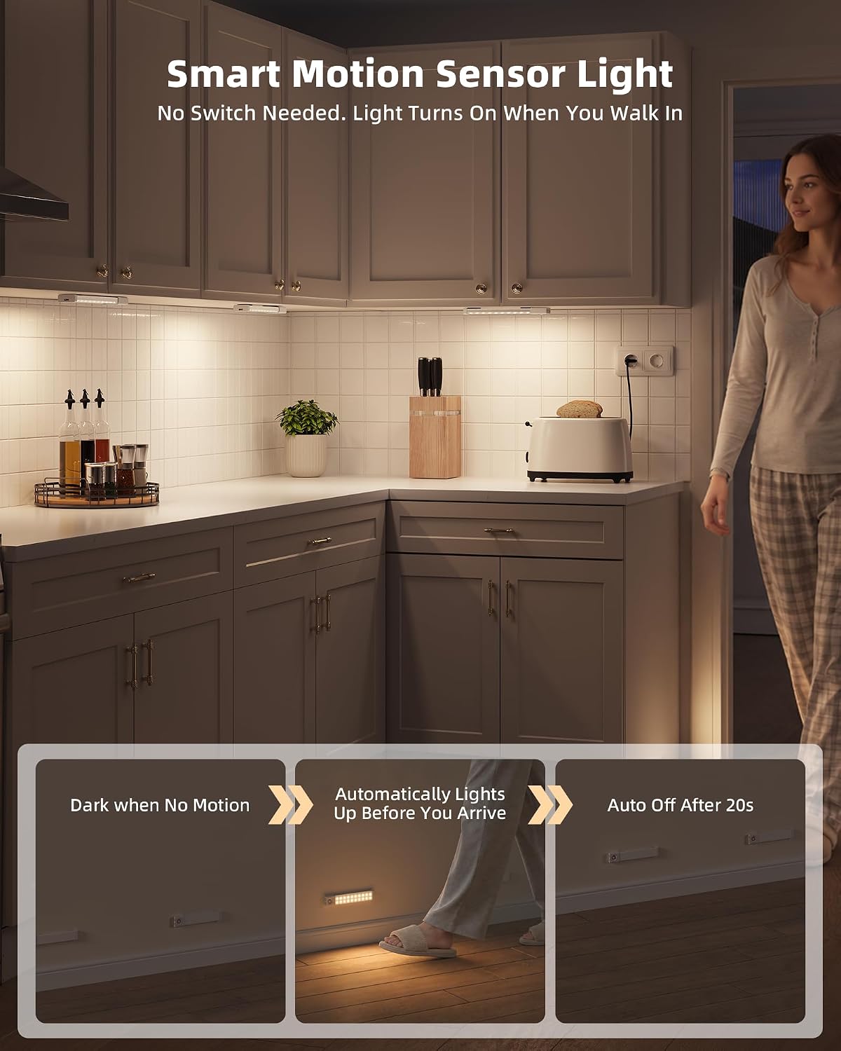 EZVALO 6 Pack 8 inch Under Cabinet Lighting with Charging Station, Rechargeable Motion Sensor Lights, Wireless Magnetic