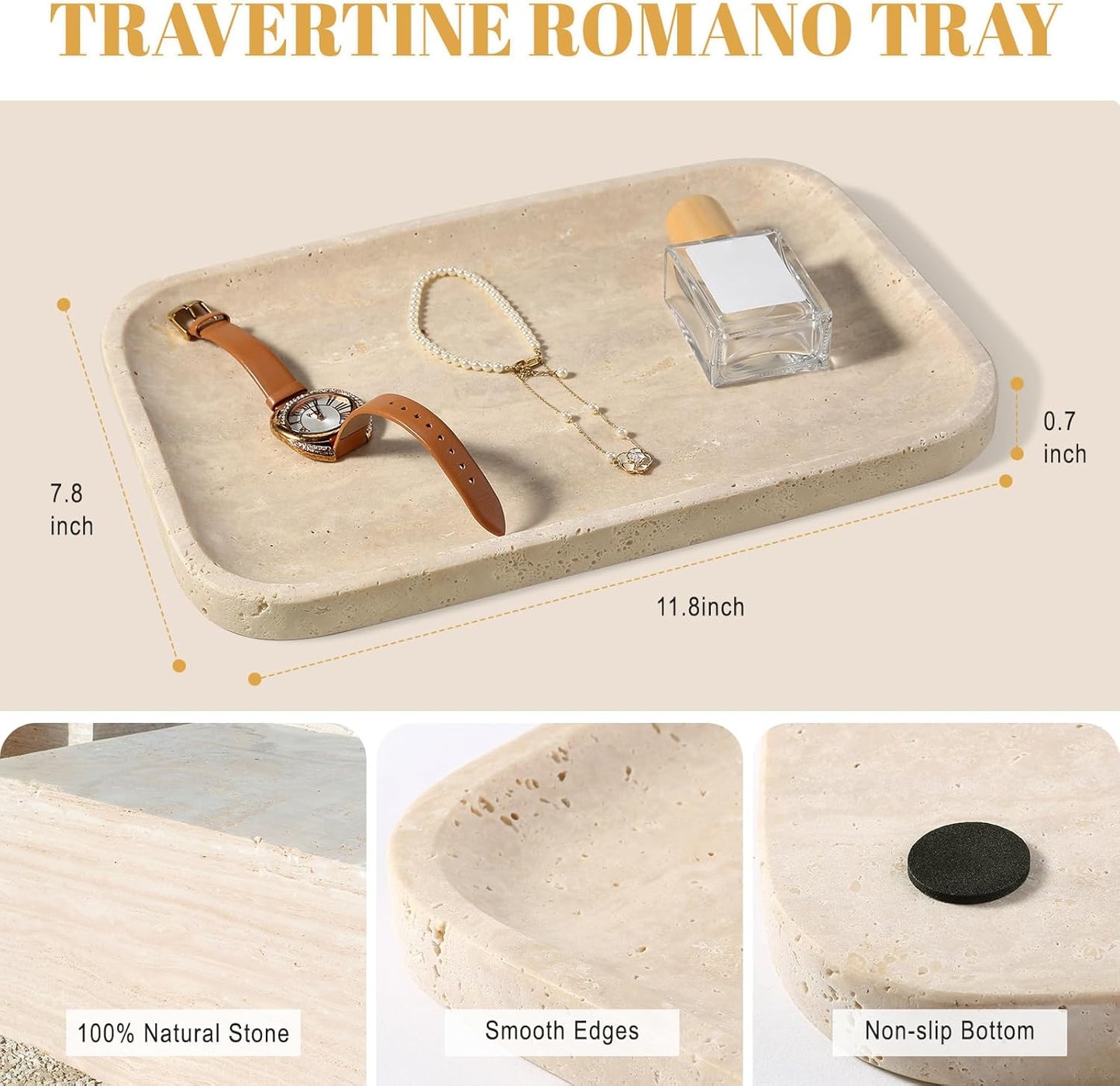 Romano Travertine Tray / Travertino Romano / Natural / 12 x 8
