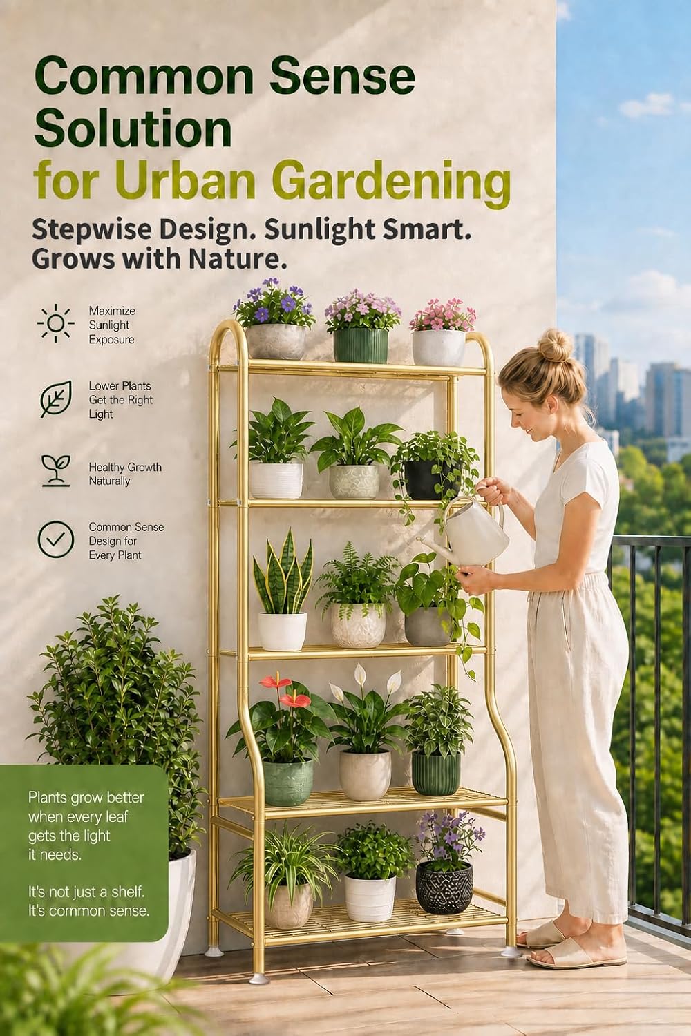 5-Tier Metal Plant Stand - Heavy Duty Indoor Outdoor Flower Shelf for Multiple Pots, 65" Tall Vertical Holder with
