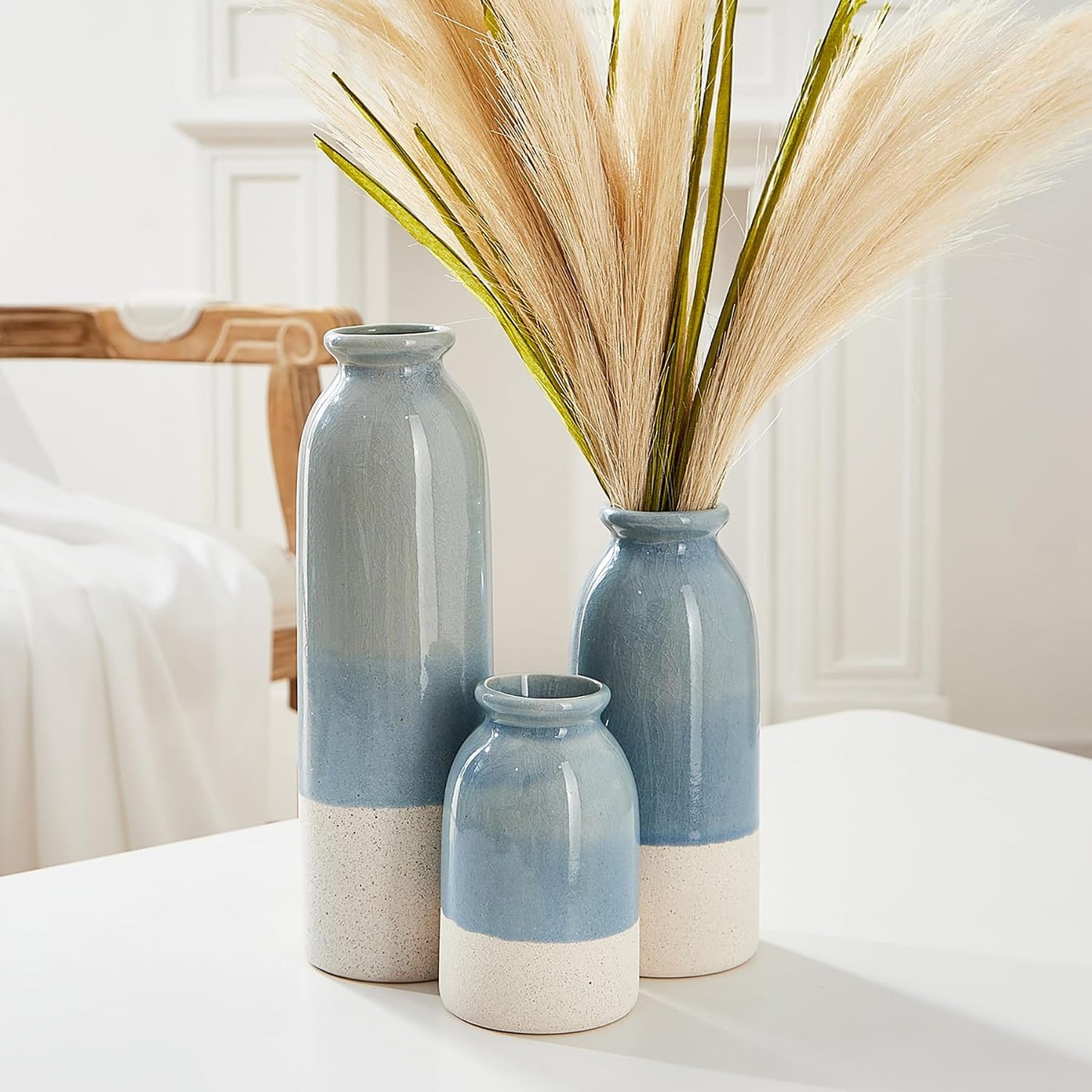 Blue Ceramic Vase / Blue-3 Sets / Set of 3