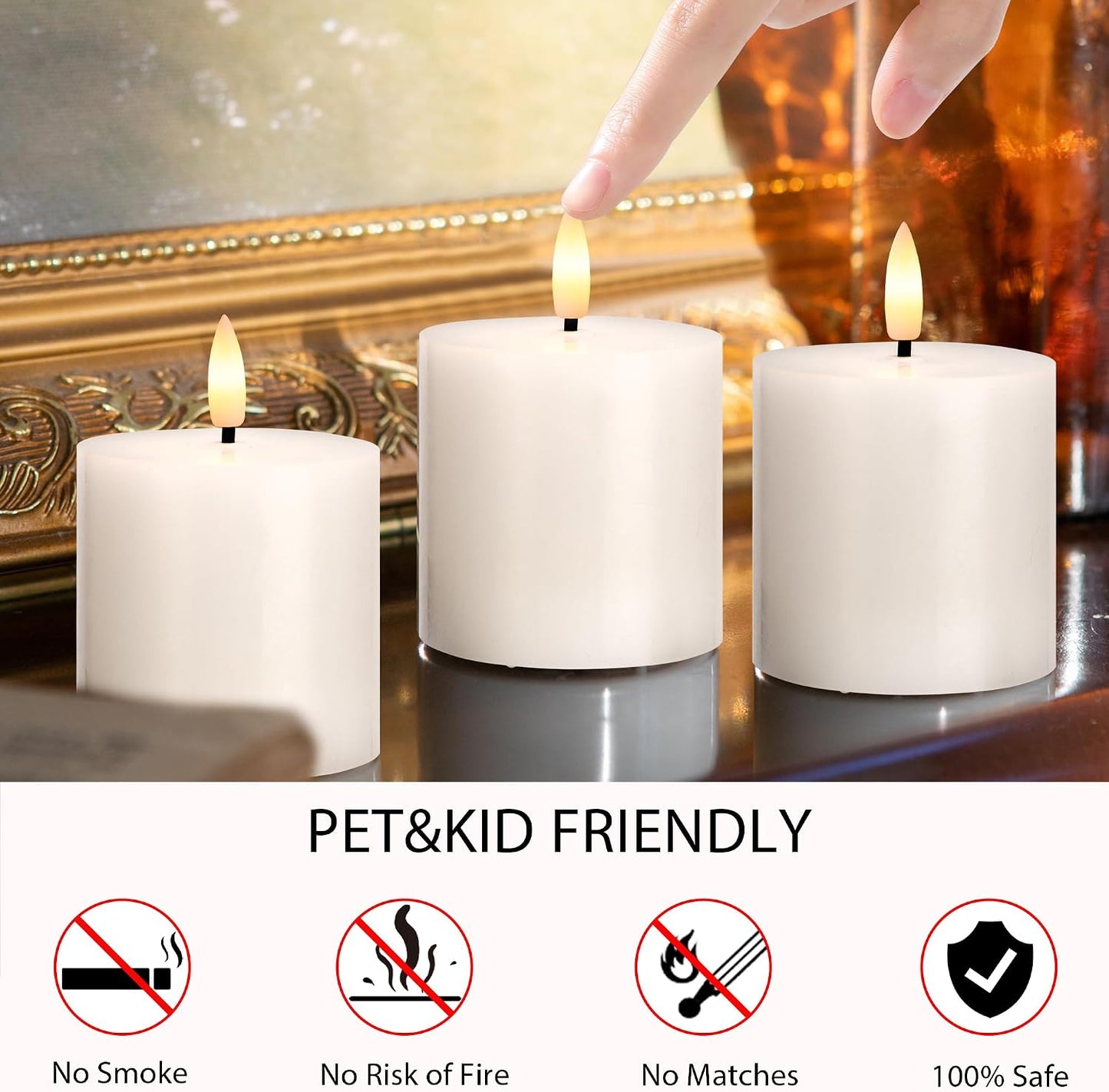 White Flickering Flameless Candles with Remote Timer, LED Candles 3 Psc | 3 x 3 Inch Real Wax Battery Operated Candles