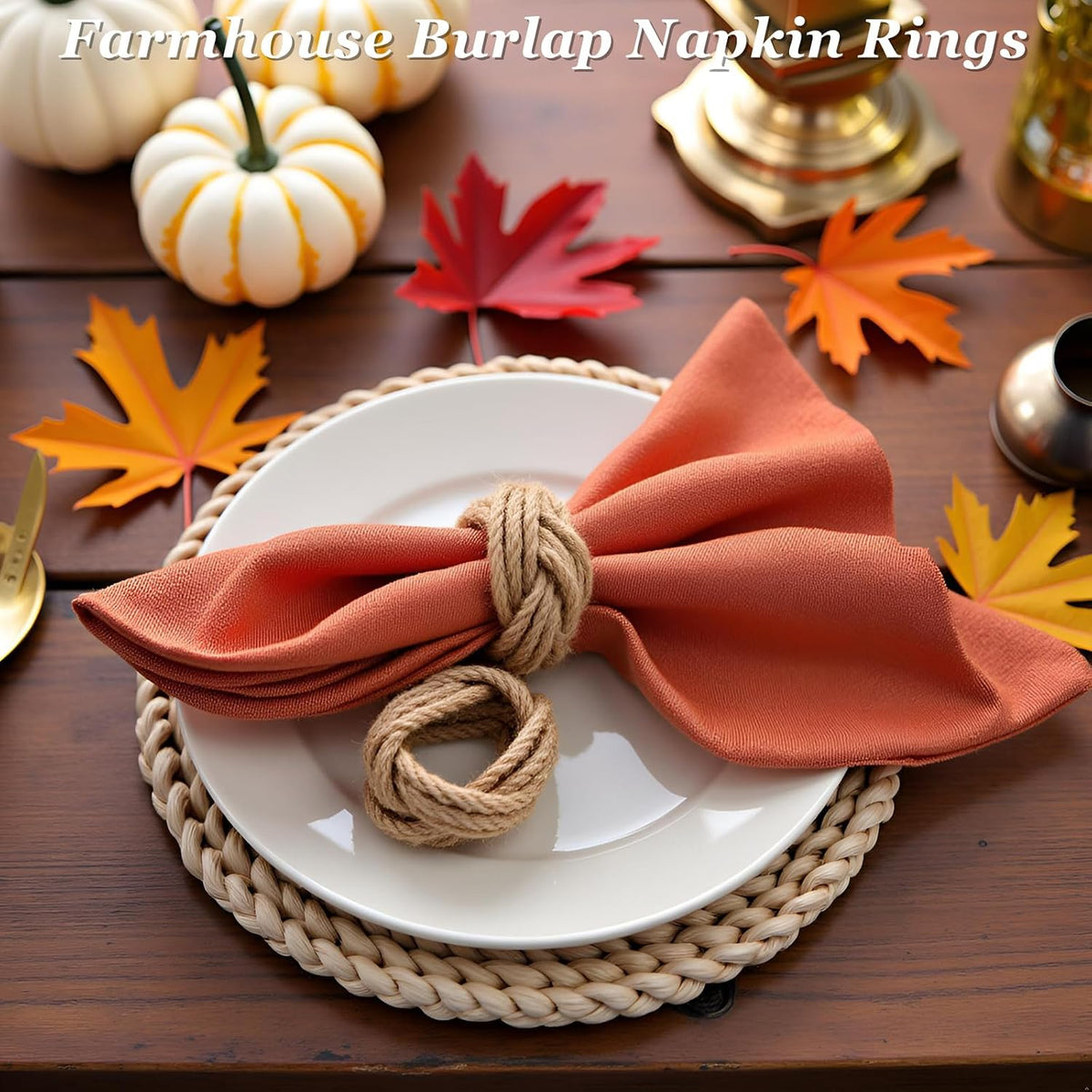 Woven Napkin Rings Set of 48, Mgrlfbl Farmhouse Burlap Napkin Ring | Rustic Yute Napkin Holder Dinner Birthday Wedding