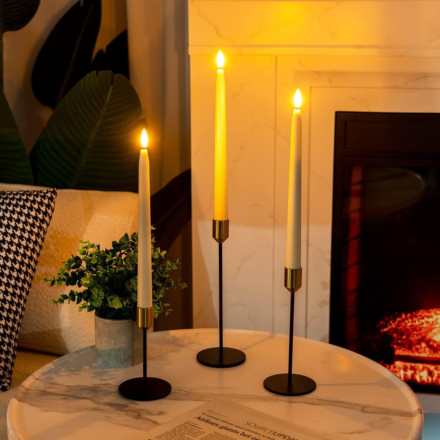 Homemory 11 inches Waxy Flameless Taper Candles with Remote Timer Dimmer, 6 Pcs Battery Operated Taper Candles with