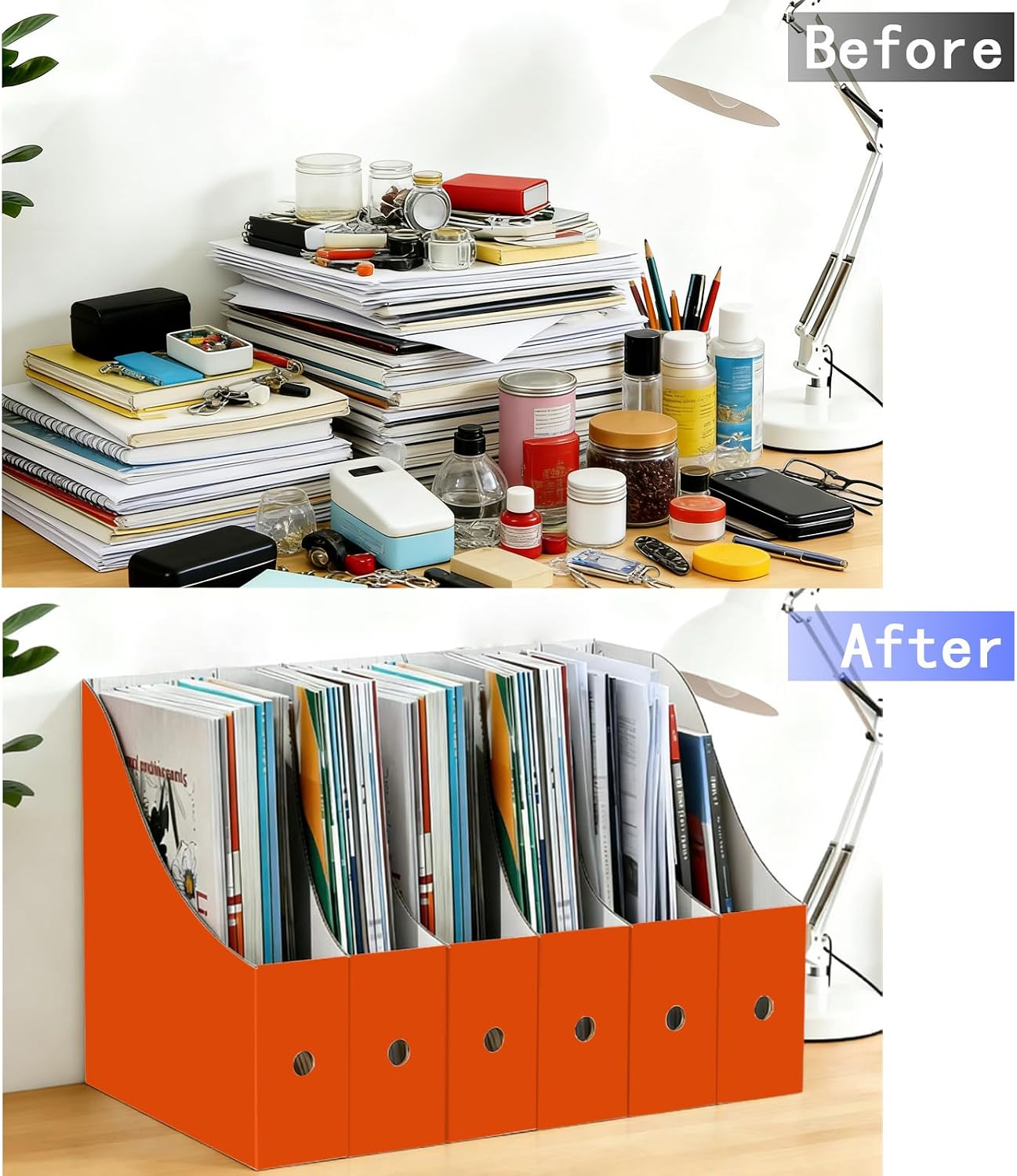 Limitliho 24 Pack Orange-Red Cardboard Magazine Holder for Desk or Shelves | 10.6''H×10.2'L×3.5''W Magazine File
