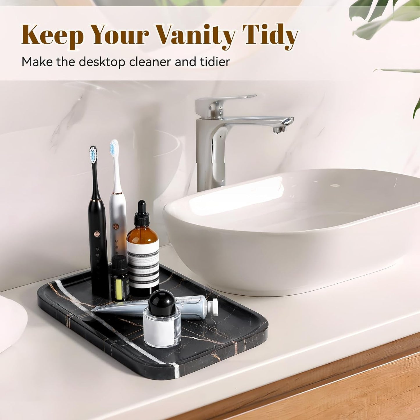 Marble Tray / Natural Marble Vanity Tray for Countertop Bathroom Kitchen Dresser / Black / 12 x 8