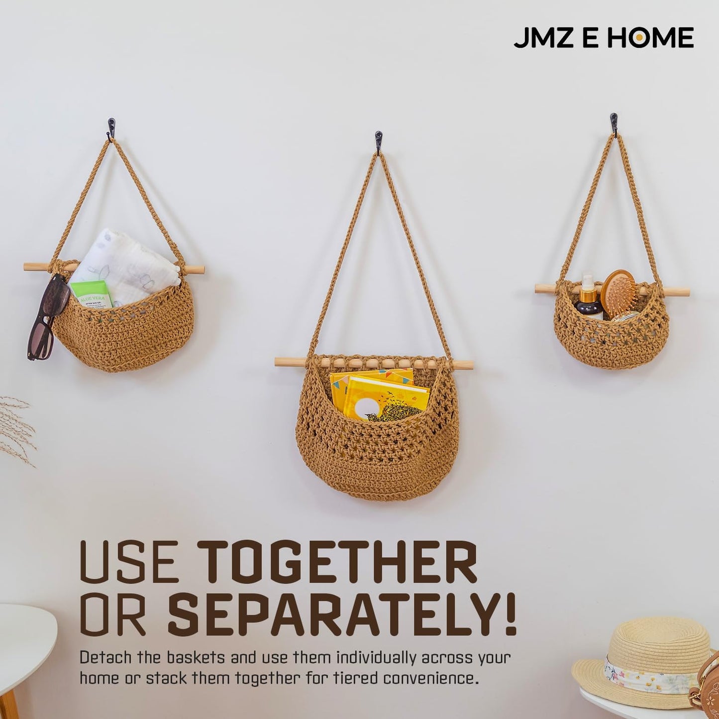 3 Tier Woven Wall Basket / Brown
