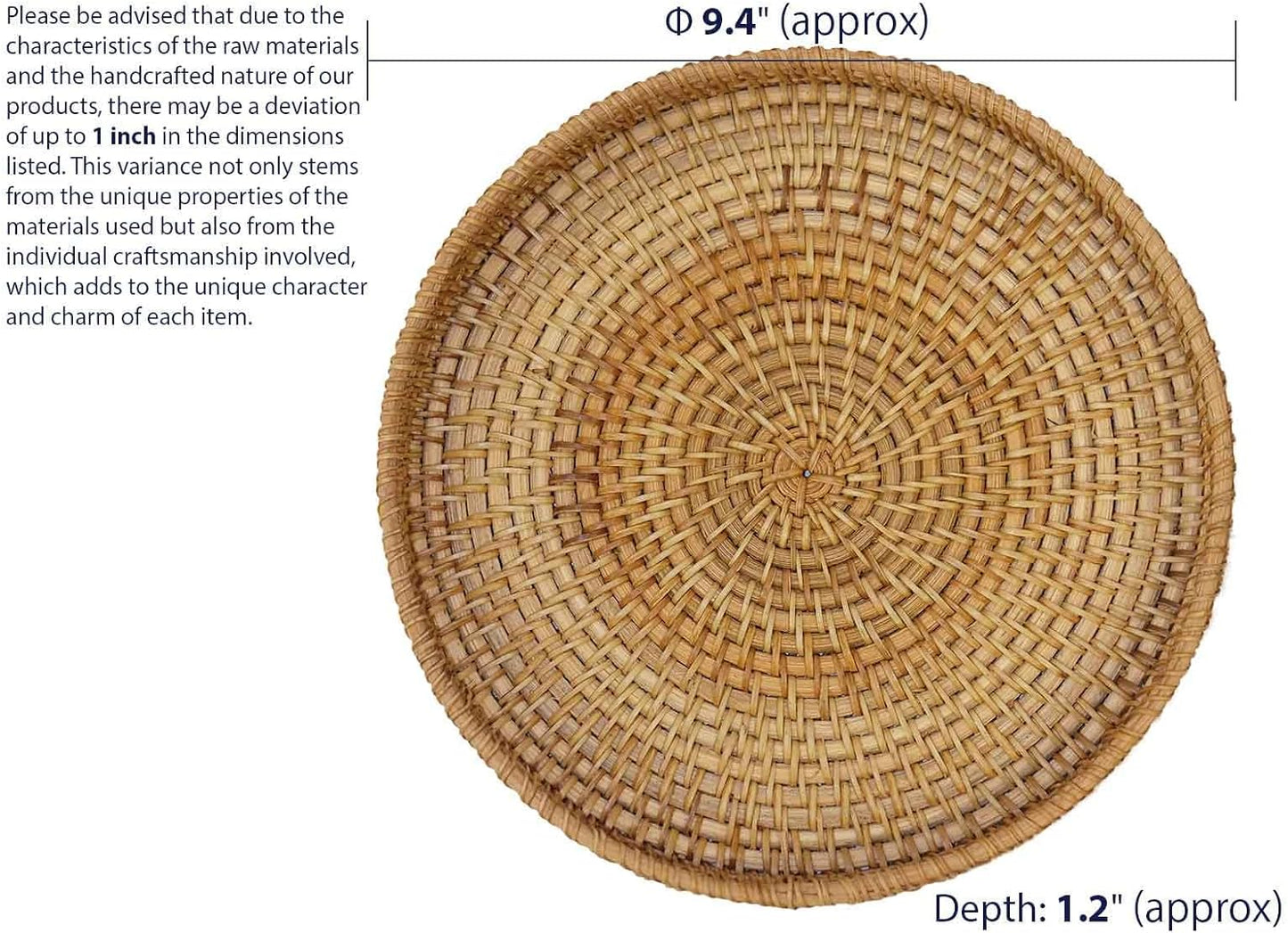 Hand Woven Rattan Serving Basket / 9.5 / 9.45 Inch