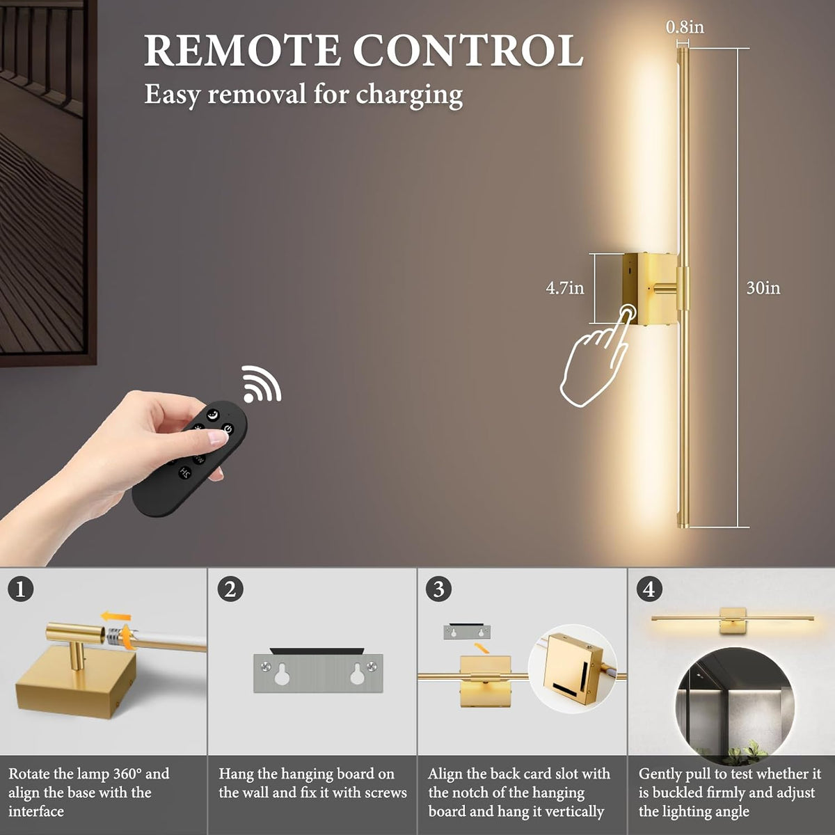 SAIMAND Battery Operated Wall Sconces Set of 2, Wireless Lights with Remote | USB Rechargeable Picture Lamp, 360°
