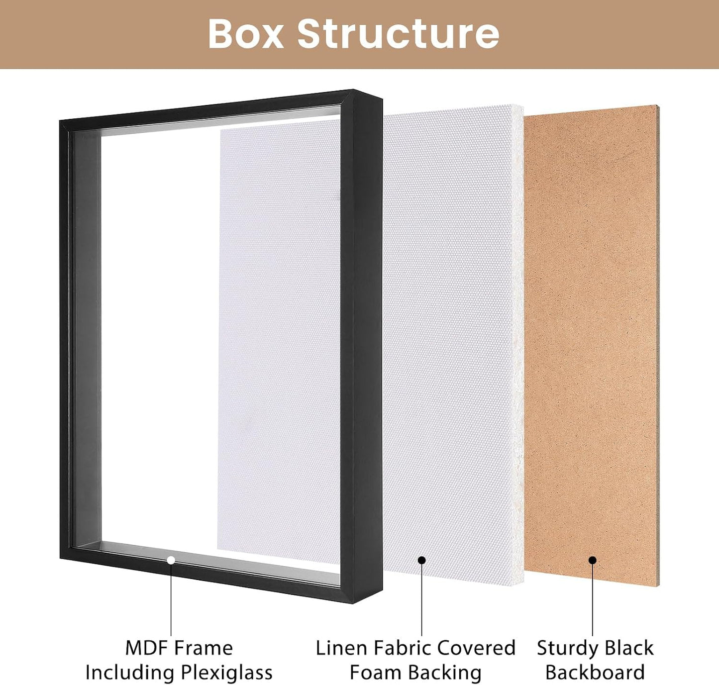 Califortree 12x16 Large Shadow Box Frame with Soft Linen Back - Metal Push Pins Included, Memory Shadow Box Display