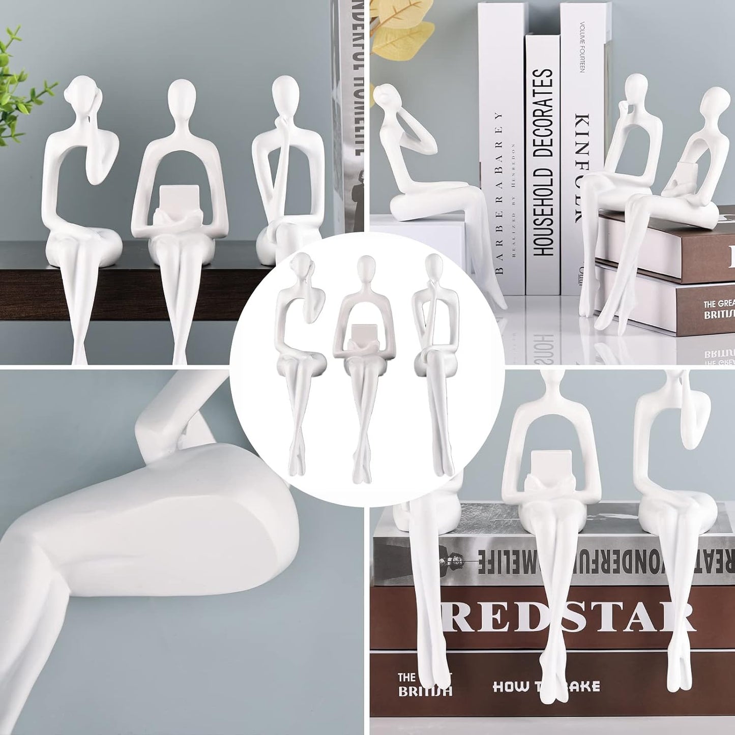 Resin Reading Sculpture Decor Sitting Thinker Statue Abstract Sculptures / White