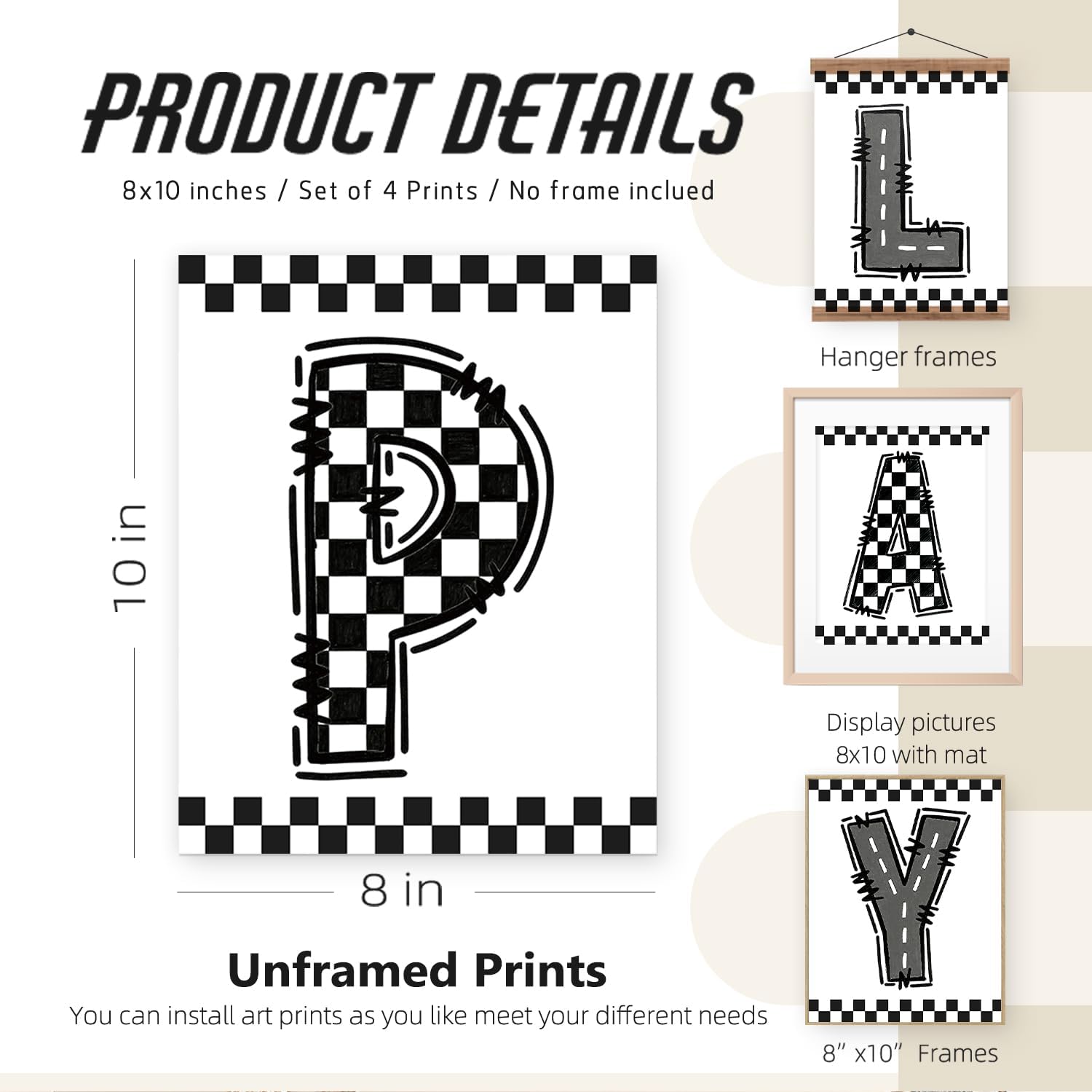 Boys Room Wall Art Decor / 8 x 10 / Play-black and White