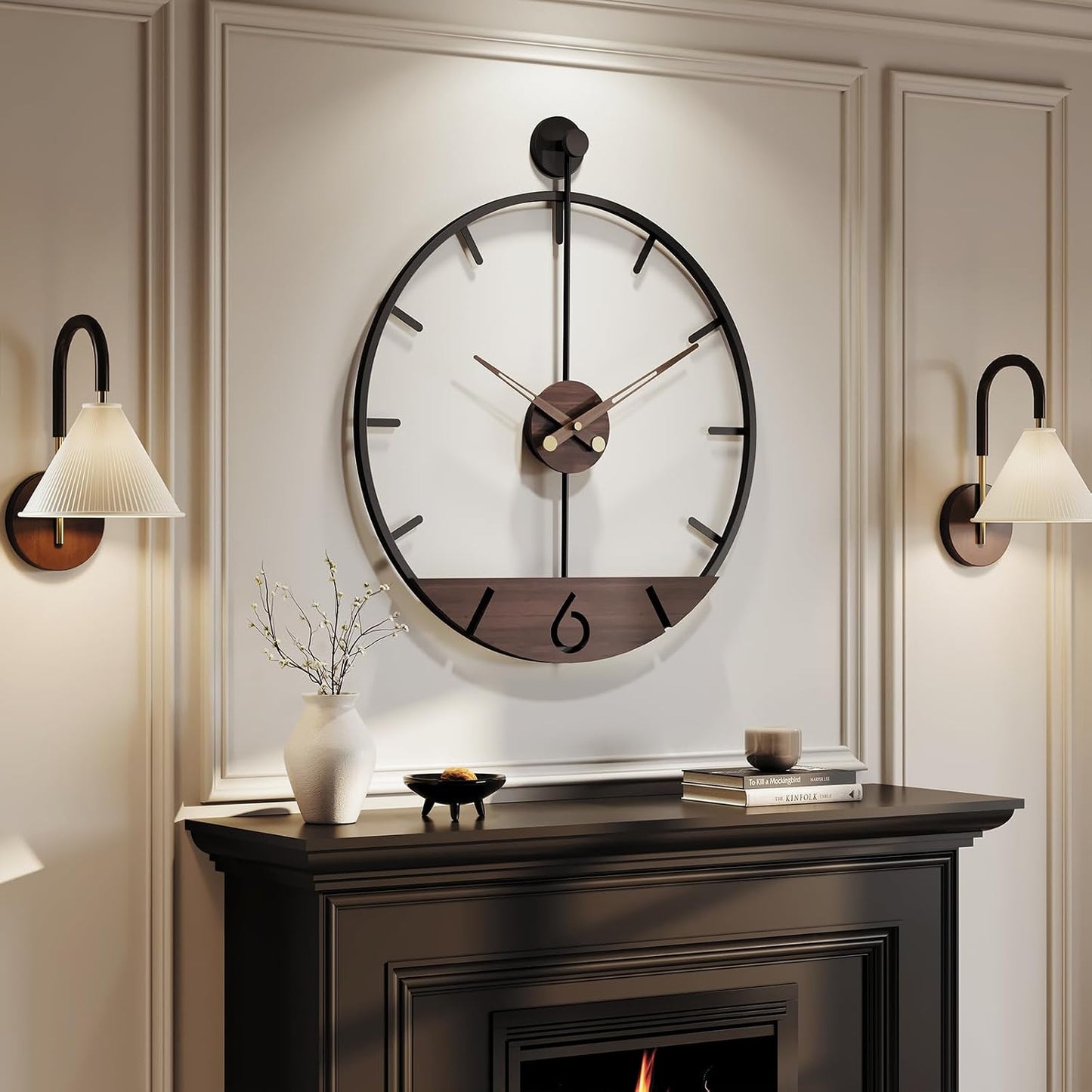 Cuspin 36 Inch Large Wall Clock Modern Walnut Clocks for Living Room Decor | Battery operated, silent non ticking