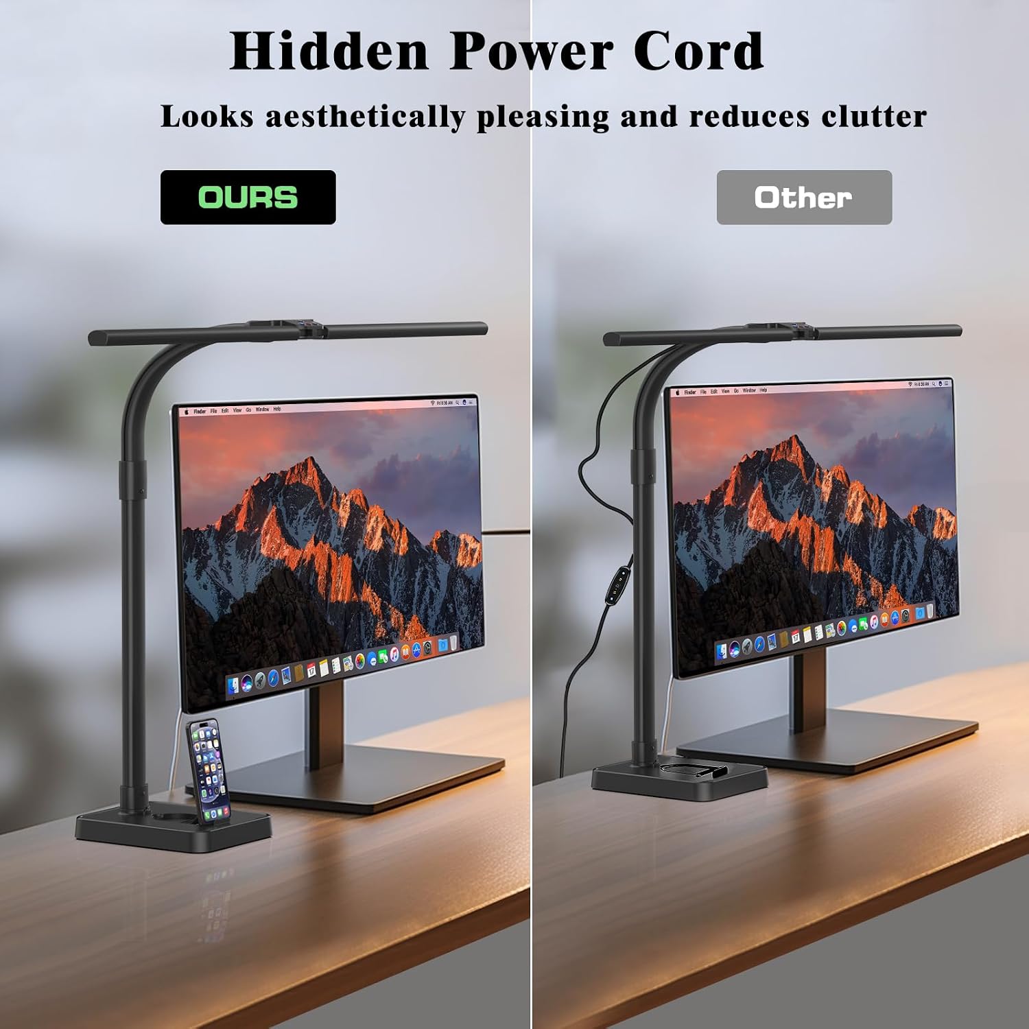 GAEFURY LED Desk Lamp for Home Office, 24W Bright Desk Lamp with Phone Holder Base - 25 Lighting Modes Eye-Caring Desk
