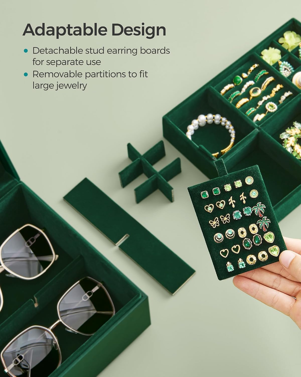 Jewelry Organizer / Removable Jewelry Tray / Forest Green