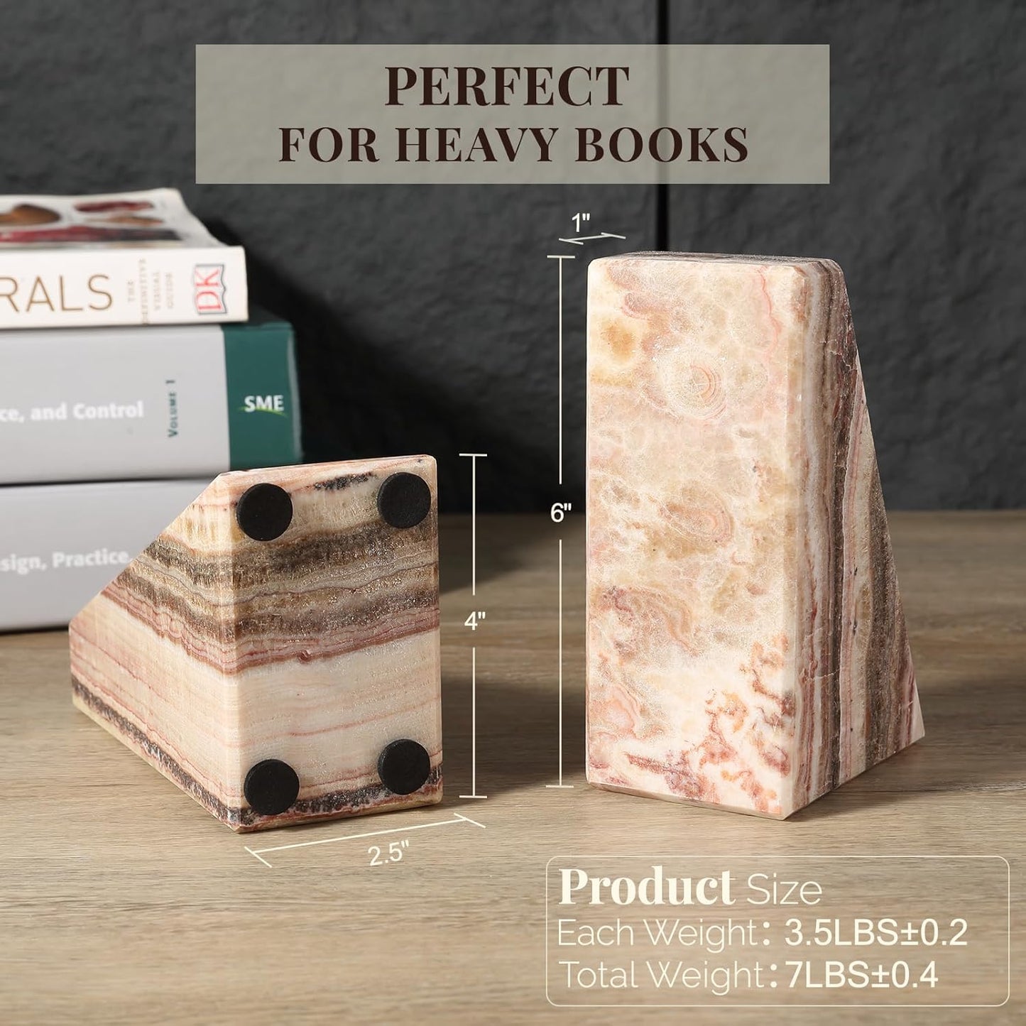 Bookends / Non-Slip Heavy Duty Book Stopper / Onyx / Natural