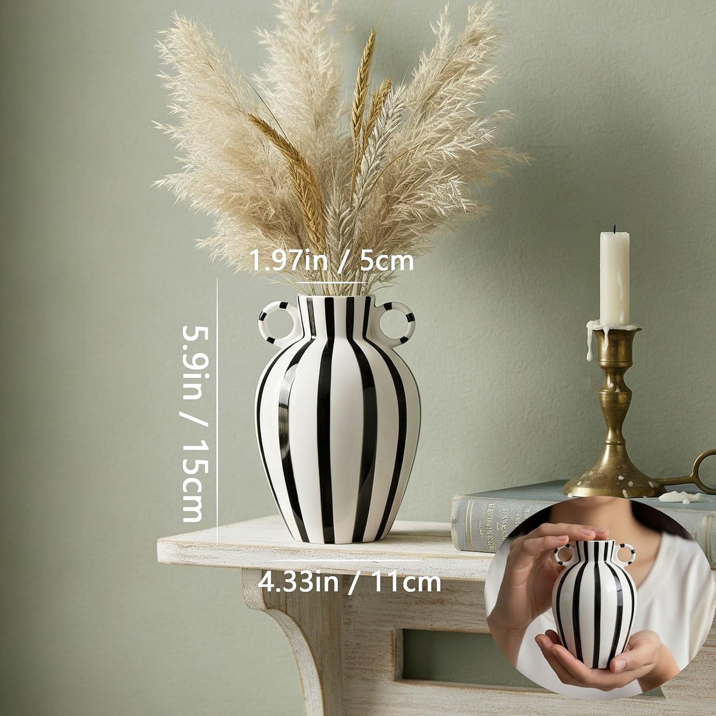 Ceramic Striped Flower Vase / Black