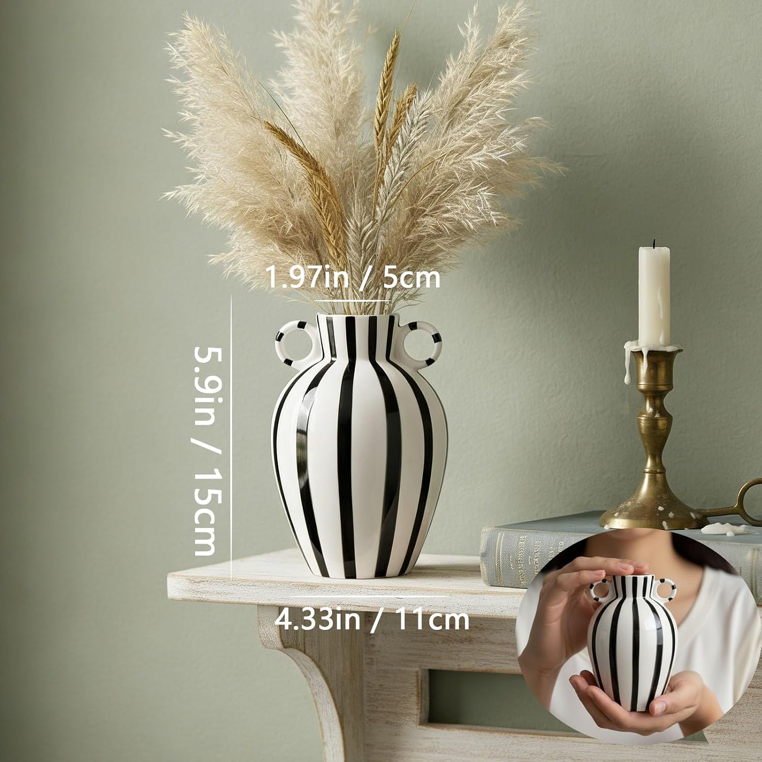 Ceramic Striped Flower Vase / Black