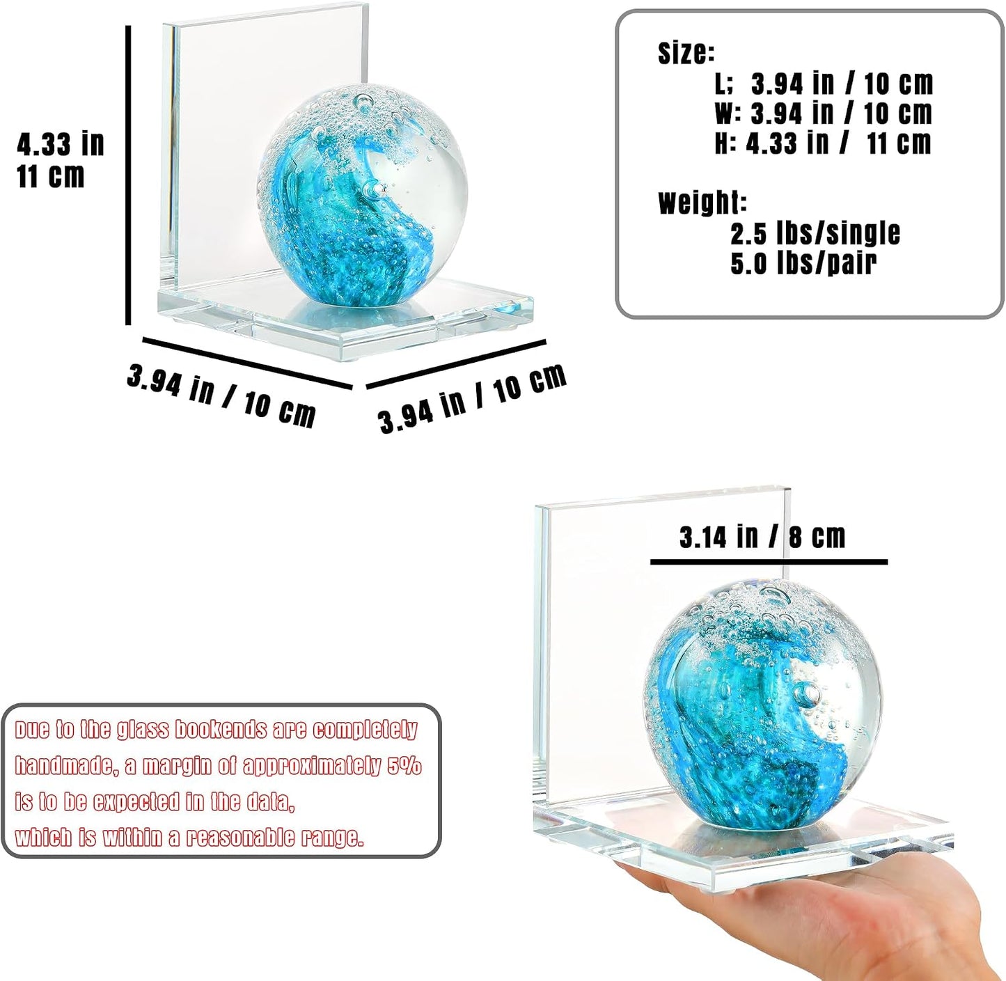 Glass Bookends / Book Ends / Light Blue+green