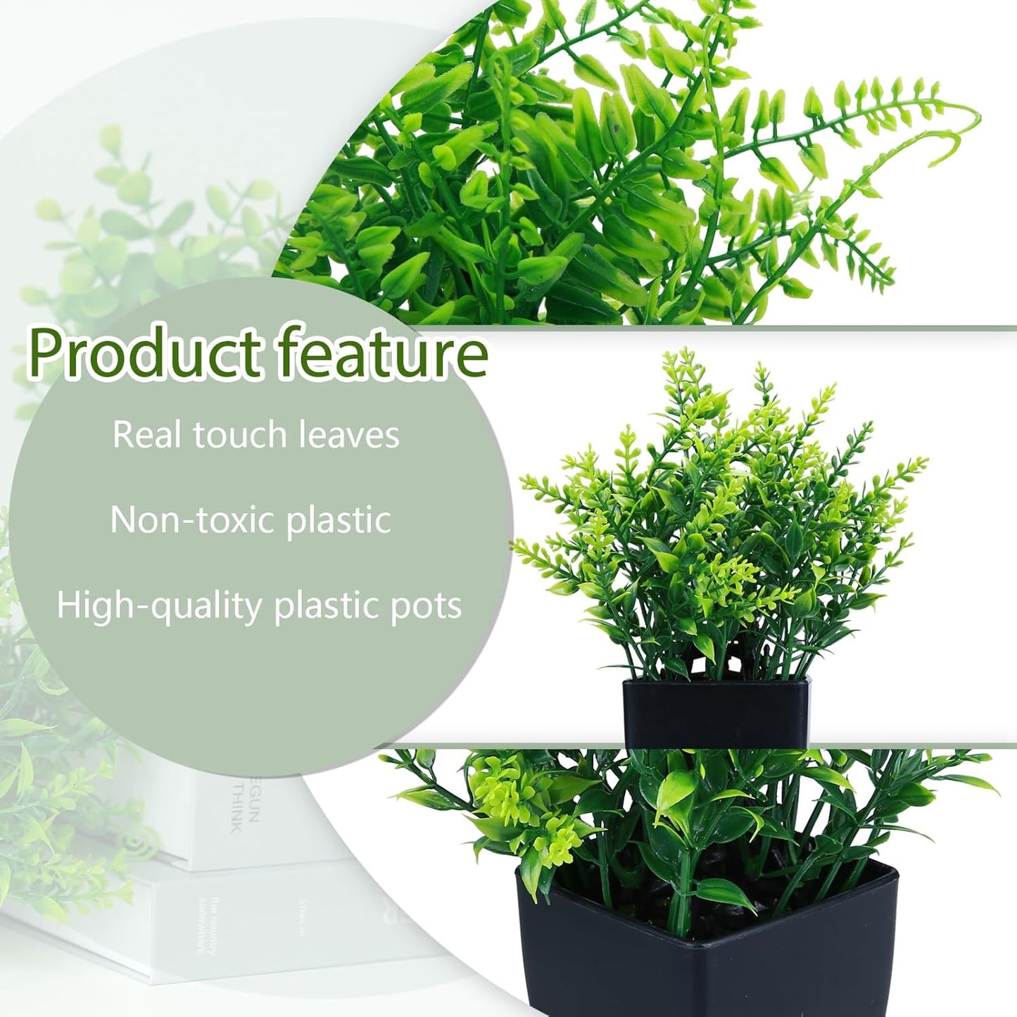 Fake Plants in Black Pot Mini Artificial Eucalyptus Potted Plant Small Faux / Black-4 / Set of 4