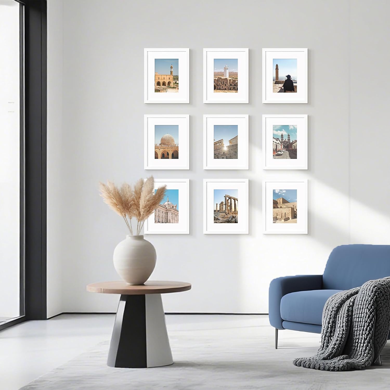 Wiscet 8x10 Picture Frame Set of 9, Display Pictures 5x7 with Mat or 8 x 10 Without Mat, Photo Frame for Wall Mounting