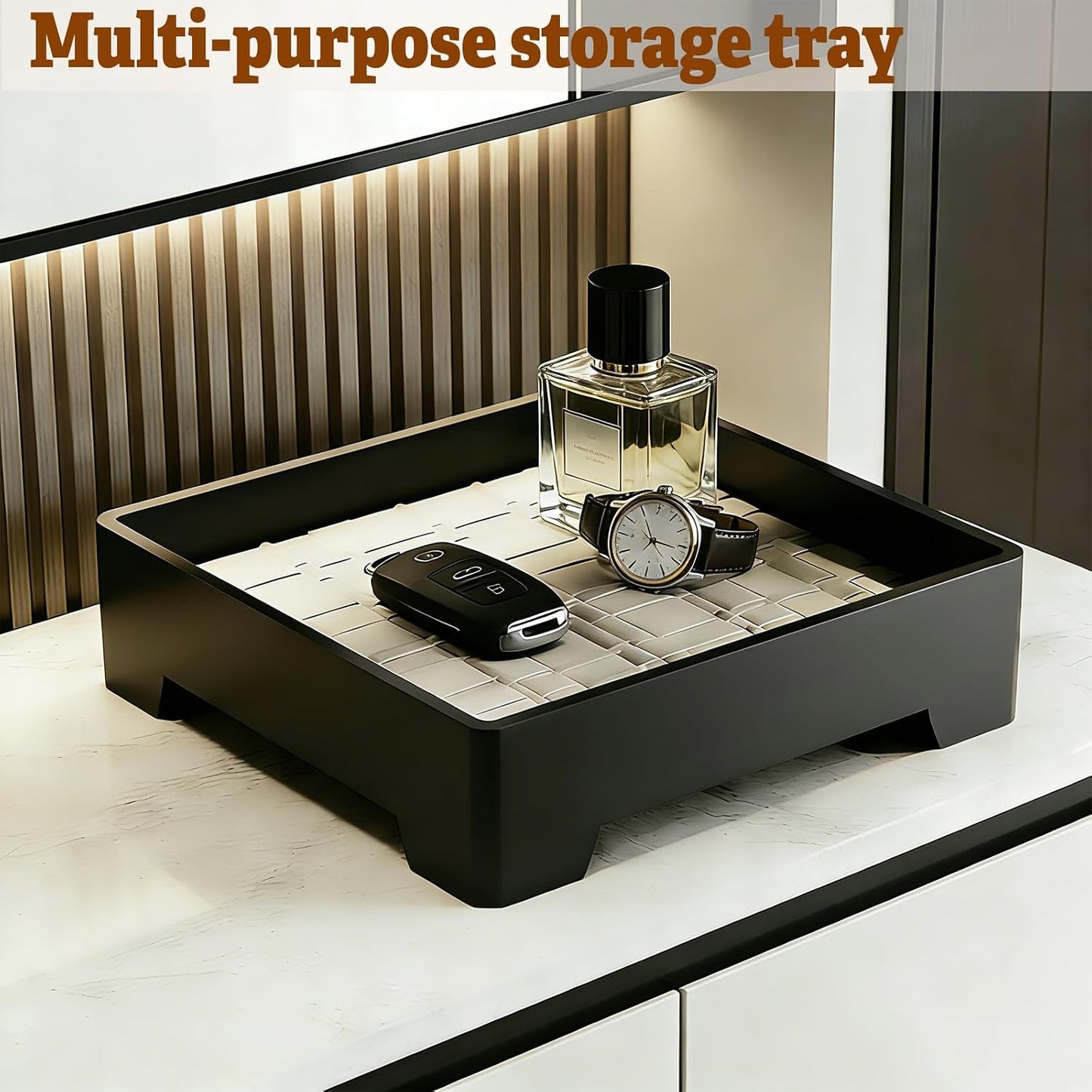 7- Square Decorative Tray / Black + White Mat
