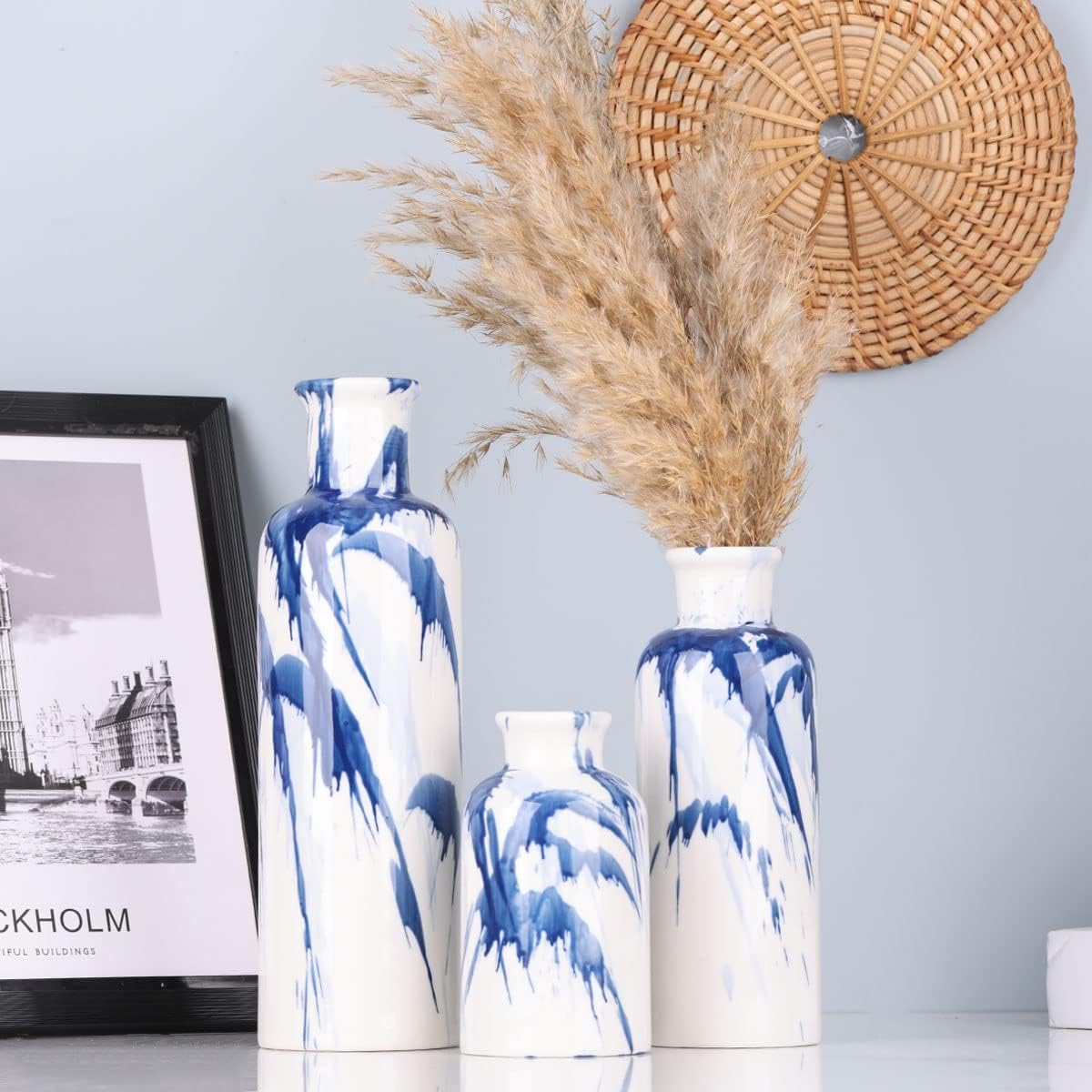 Blue Ceramic Vase Set / Blue & White