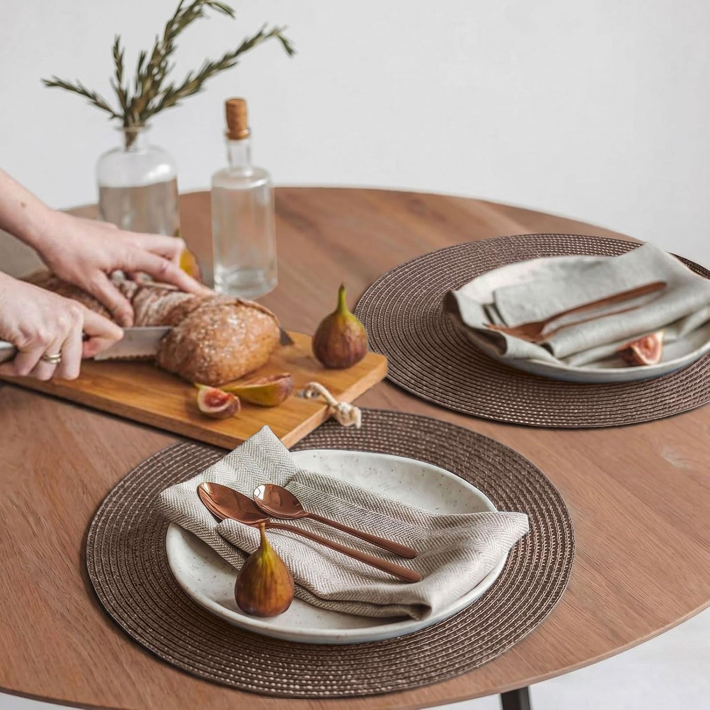 FunWheat Round Braided Placemats Set of 8 Place Mats for Dining Table Woven Washable Non-Slip Table Mats 15