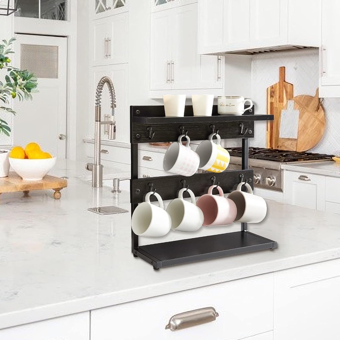 IBUYKE Countertop Mug Tree,Coffee Mug Cup Holder,Black TBJ002B | Coffee Cup Holder Mug Display Organizer Mug Holders