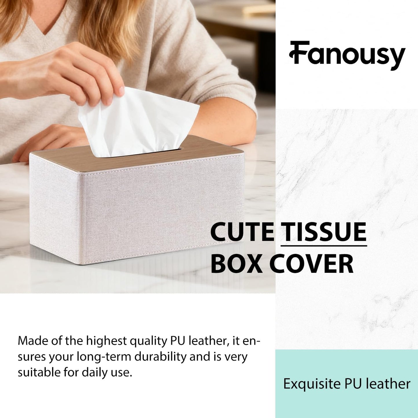 Modern PU Leather Rectangular Facial Tissue Holder / Beige / Plus