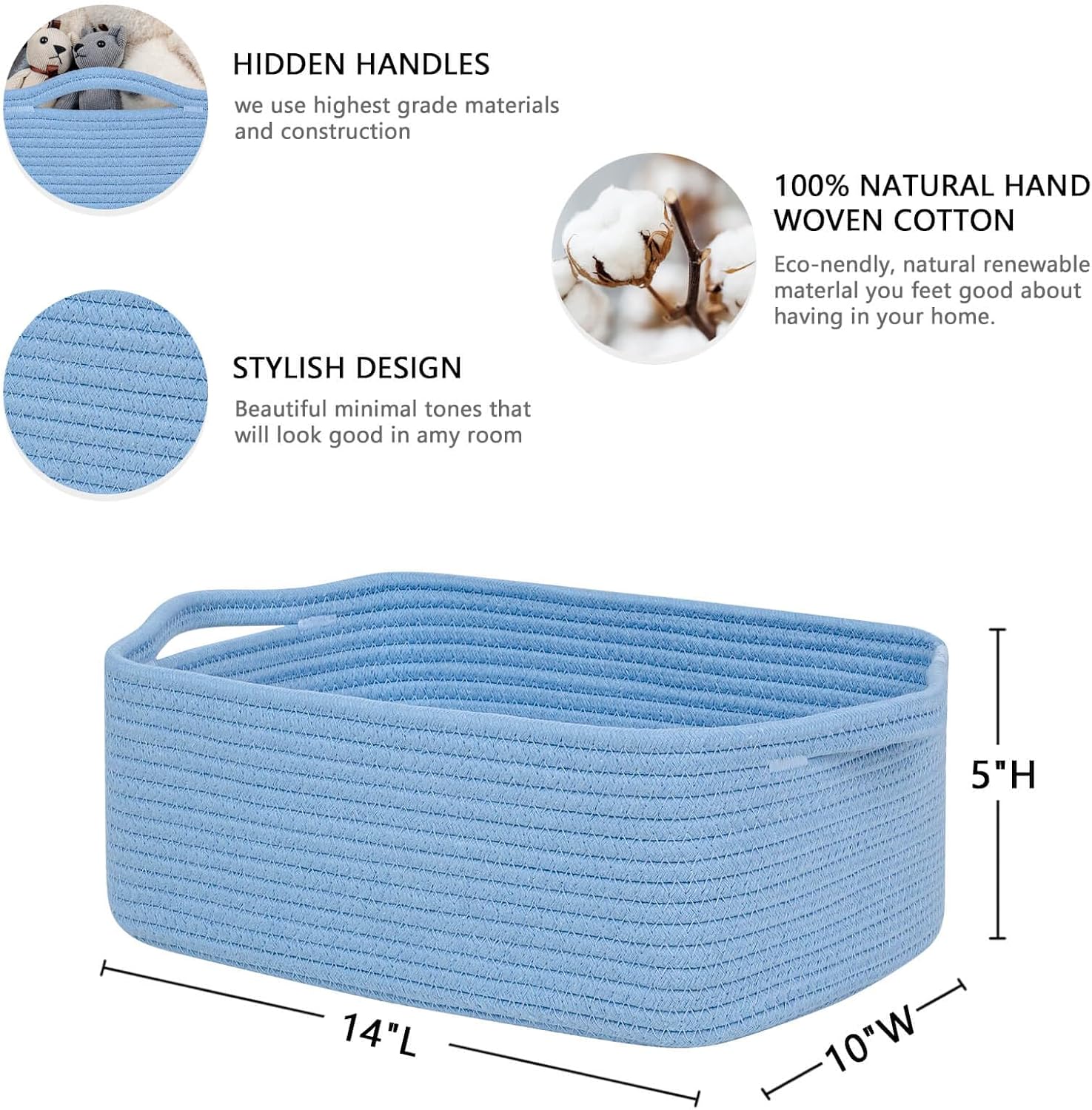 Woven Closet Storage Bin / Blue / 14''x10''x5