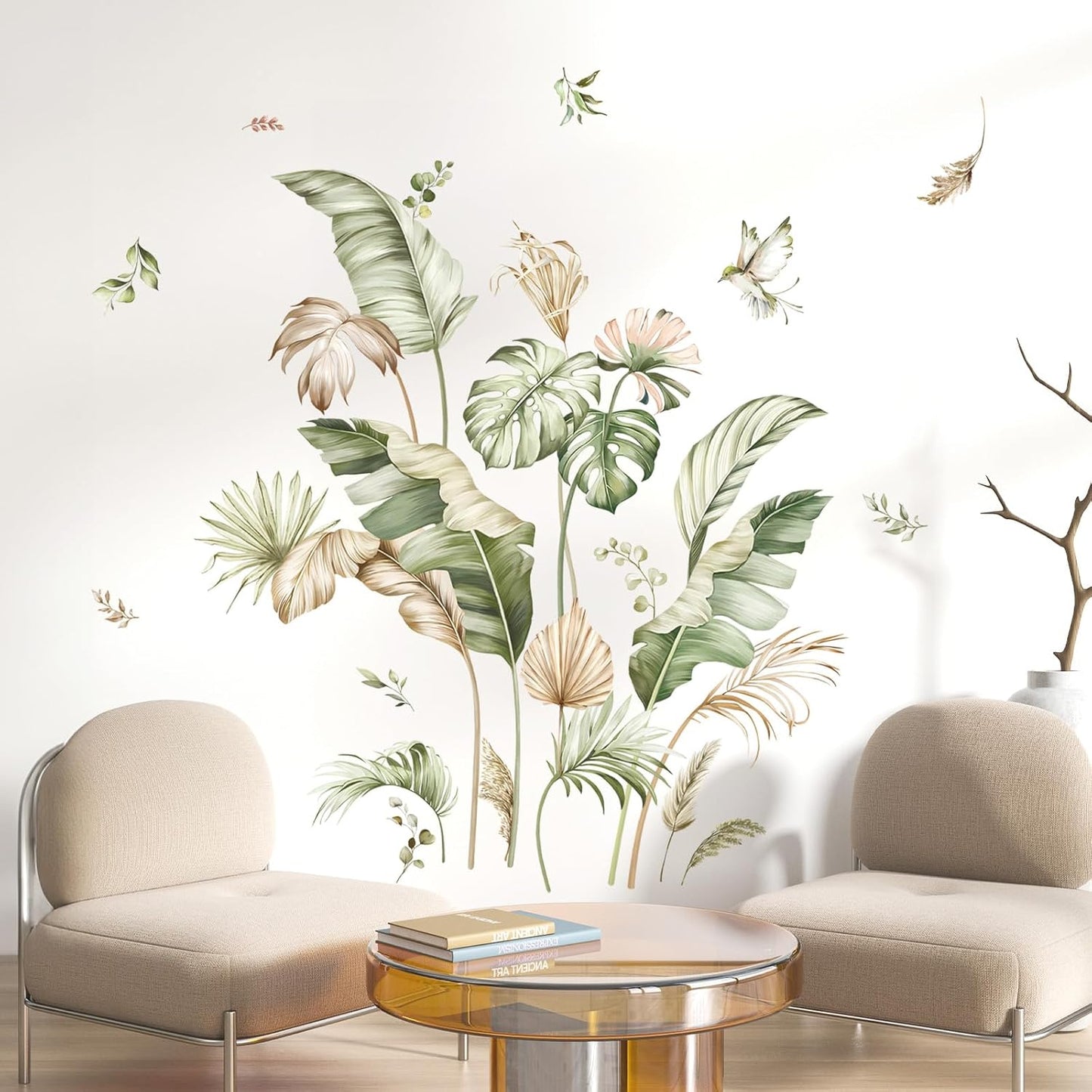Boho Tropical Leaves Wall Decals Palm Leaf Plants Wall Stickers Living Room Bedroom Office / Green