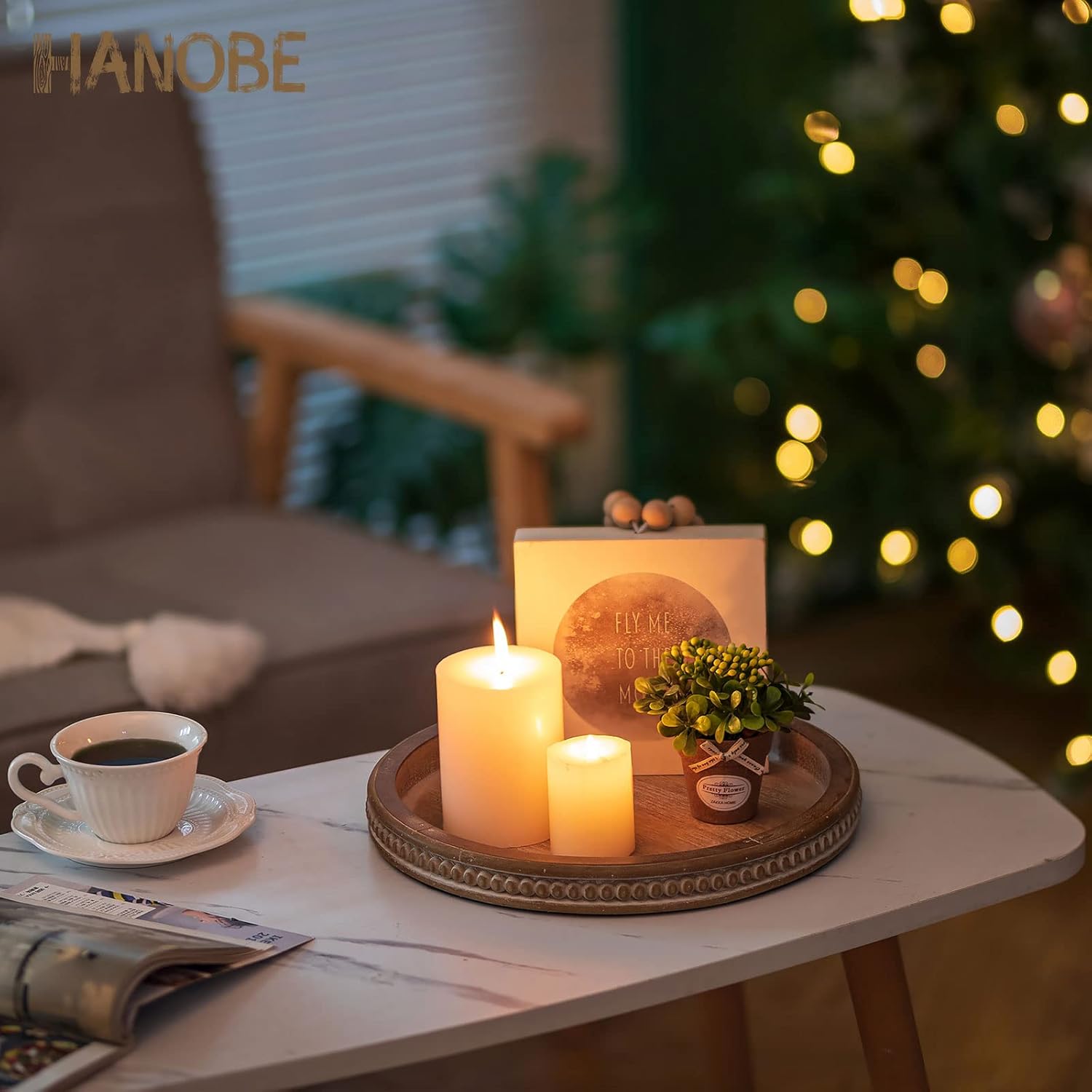 Round Wooden Tray Decor / 11.8 / Brown