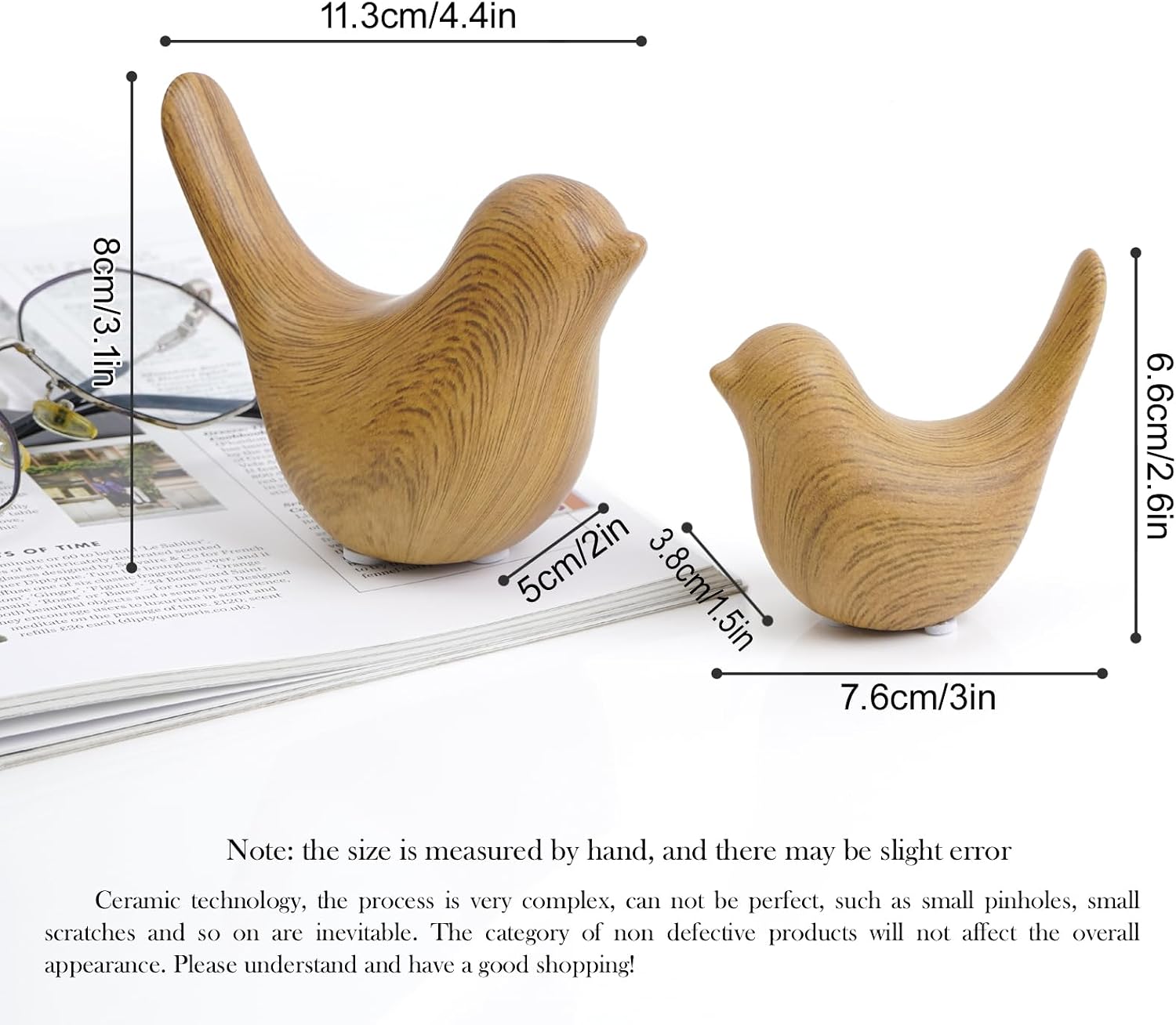 Wood Look Ceramic Birds Statues Home Decor Modern Style Decorative Ornaments / Wood-look / Set of 2