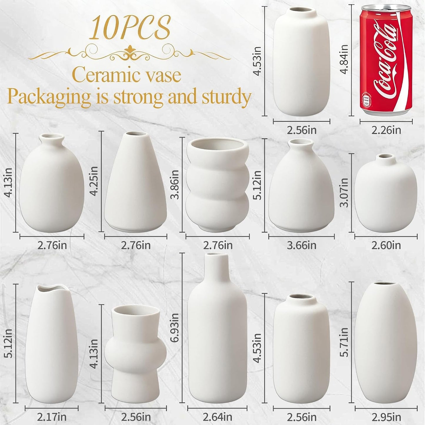 Small Ceramic Flower Vases Bulk Bud Vases / White-10 / Set of 10