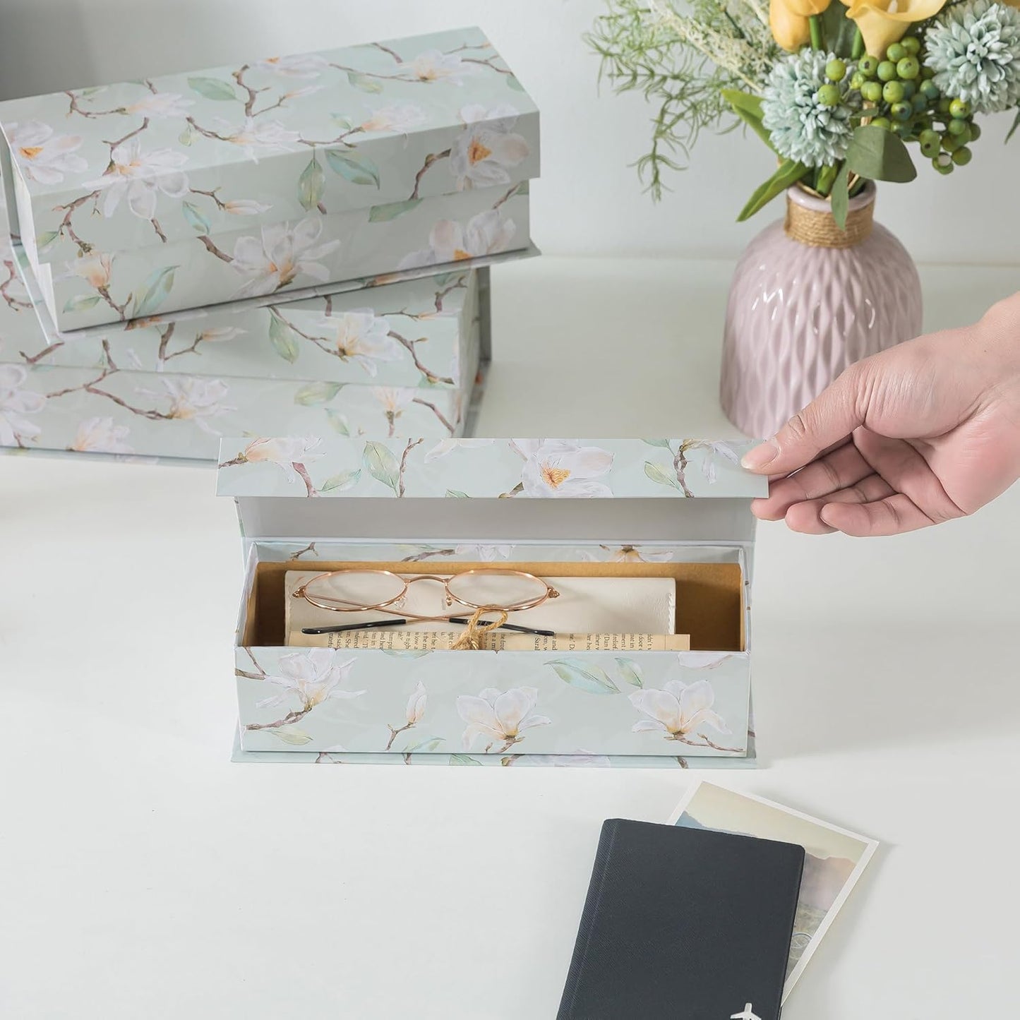 Cardboard Boxes / Decorative Storage Boxes / Ethereal Blossom / Set of 3