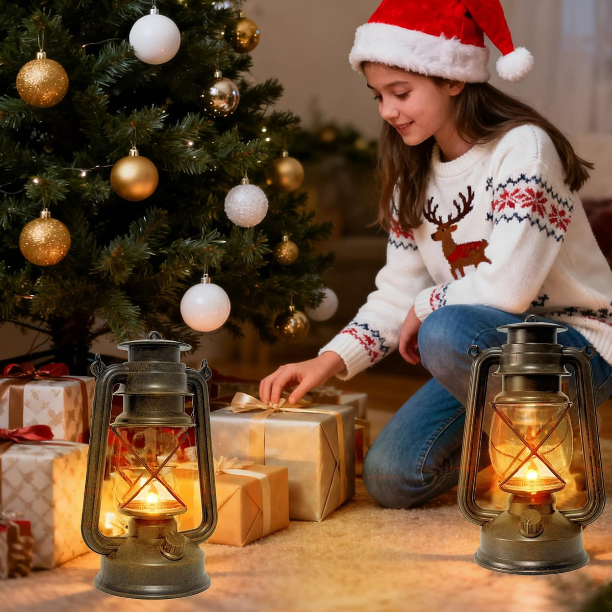 2 Pack LED Vintage Lantern Battery Powered Lanterns with Flame Wick Waterproof Camping Lamp Vintage LED Flame Lamp