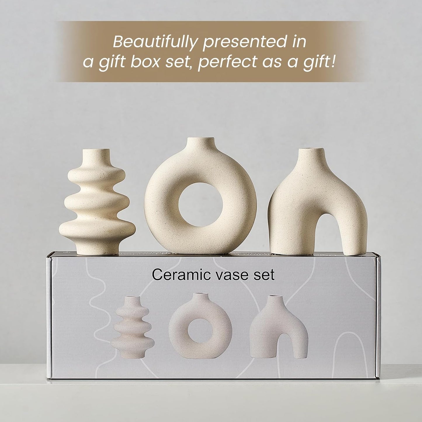 Ceramic Vase / Modern Boho Vase for Decor / White / Set of 3