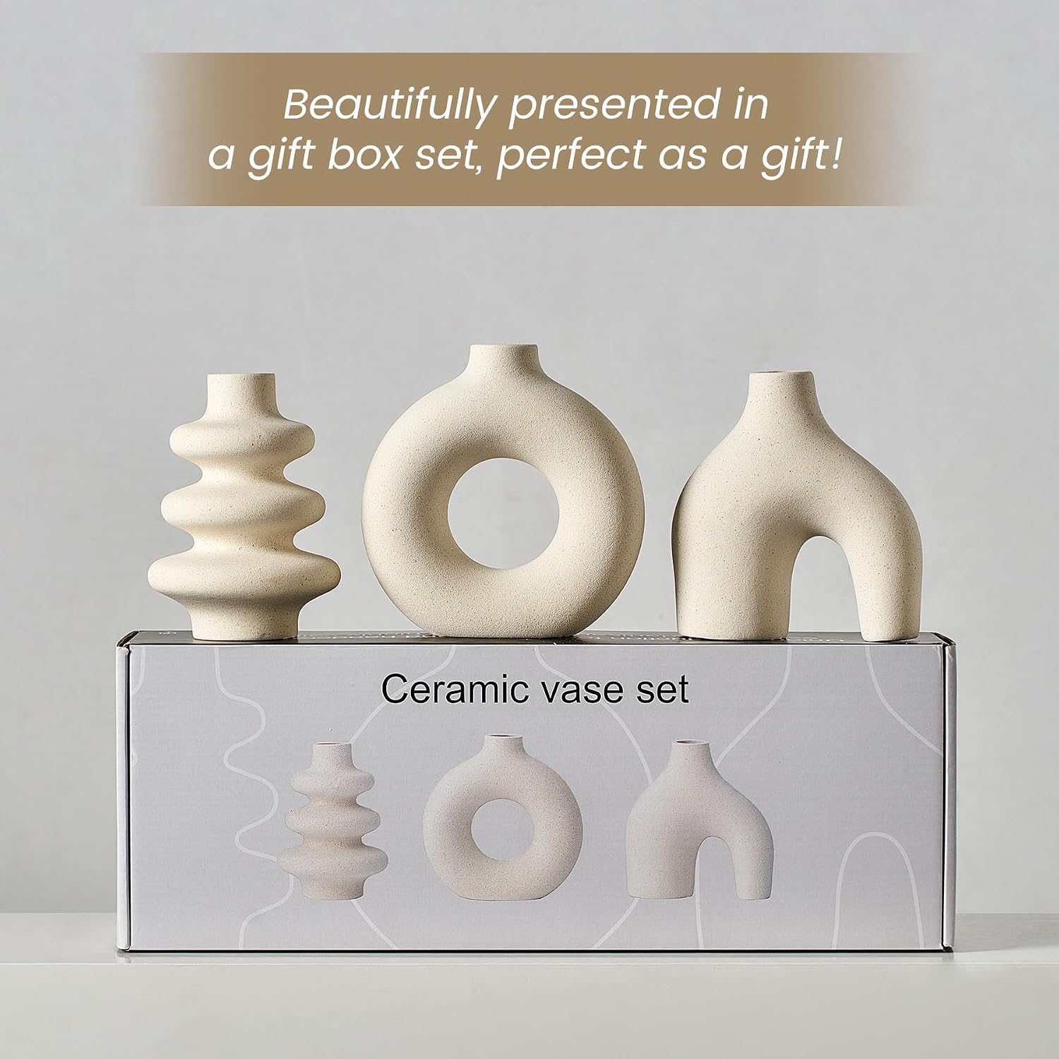 Ceramic Vase / Modern Boho Vase for Decor / White / Set of 3