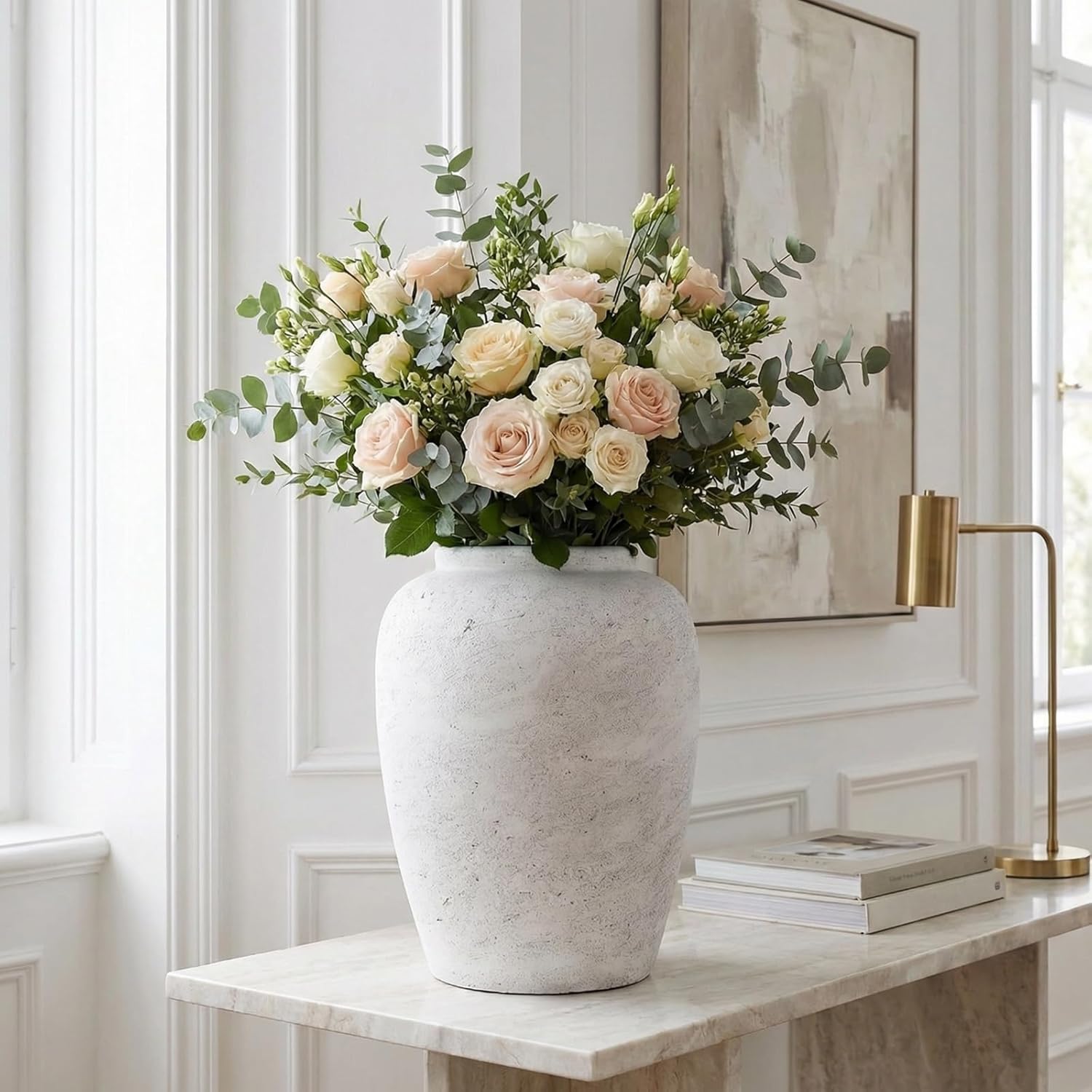 11.62" Round Ceramic Vase / 11.62 In-rustic-pale / White