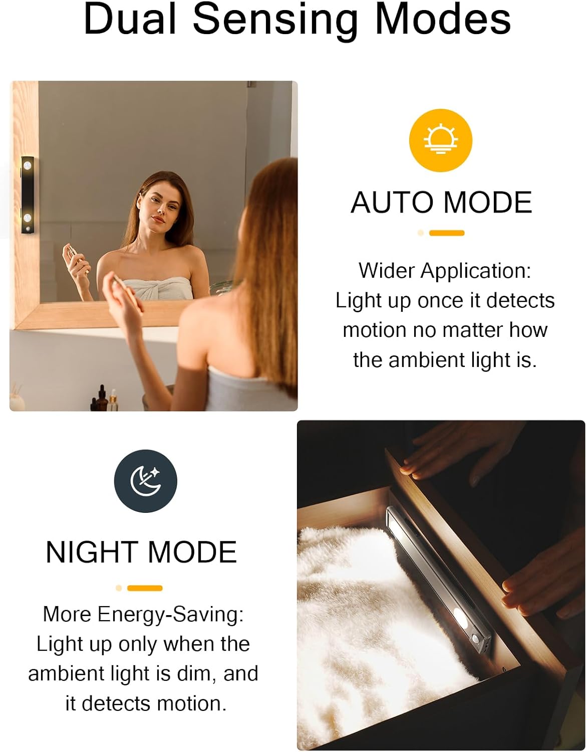 Under Cabinet Lights, Wireless Motion Sensor Light Indoor, Black 10in LED warm Lighting Rechargeable Battery Operated,4