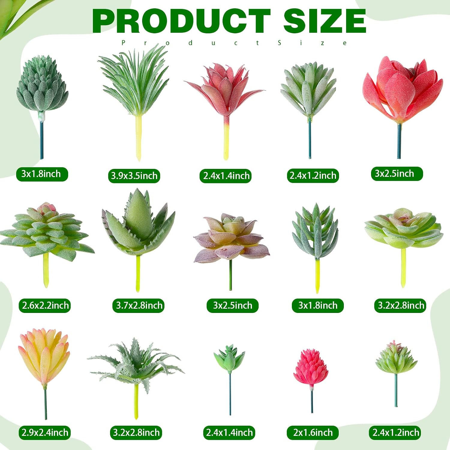 Summer Mini Artificial Succulents Small Fake / Vivid Green, Flocked Purple, Pink / Set of 38