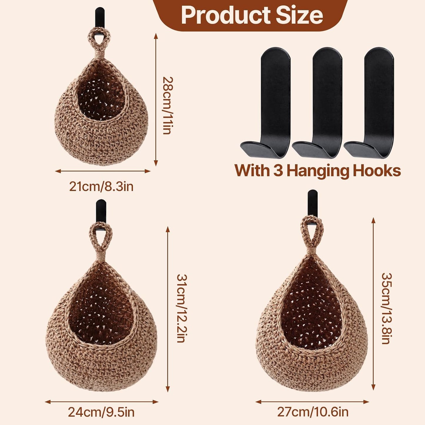 Boho Wall Hanging Basket / Set of 3