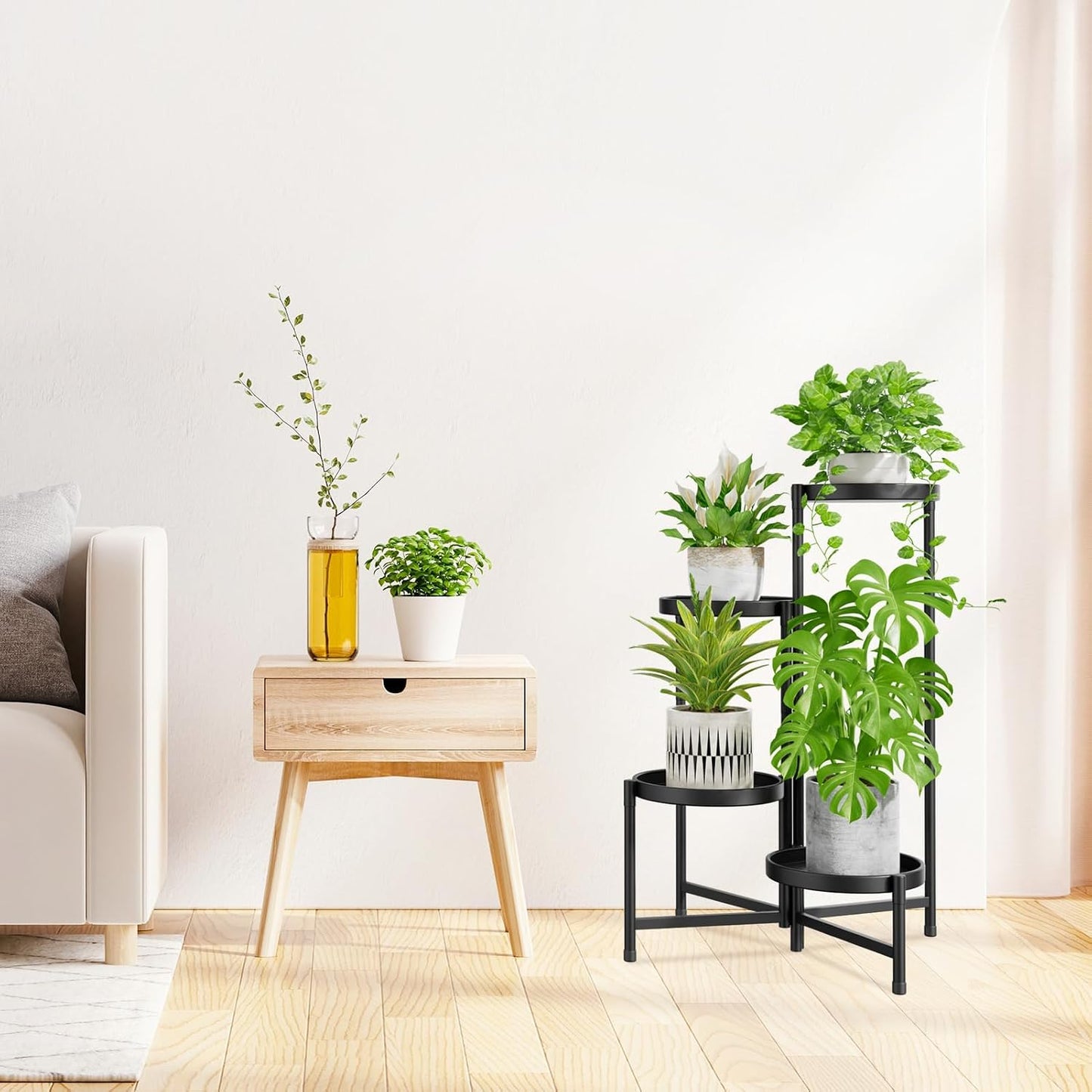 iDavosic.ly 4 Tier Large Plant Stand Indoor Outdoor, 10 In Wide Tray, Black | Tiered Metal Corner Heavy Duty Multiple