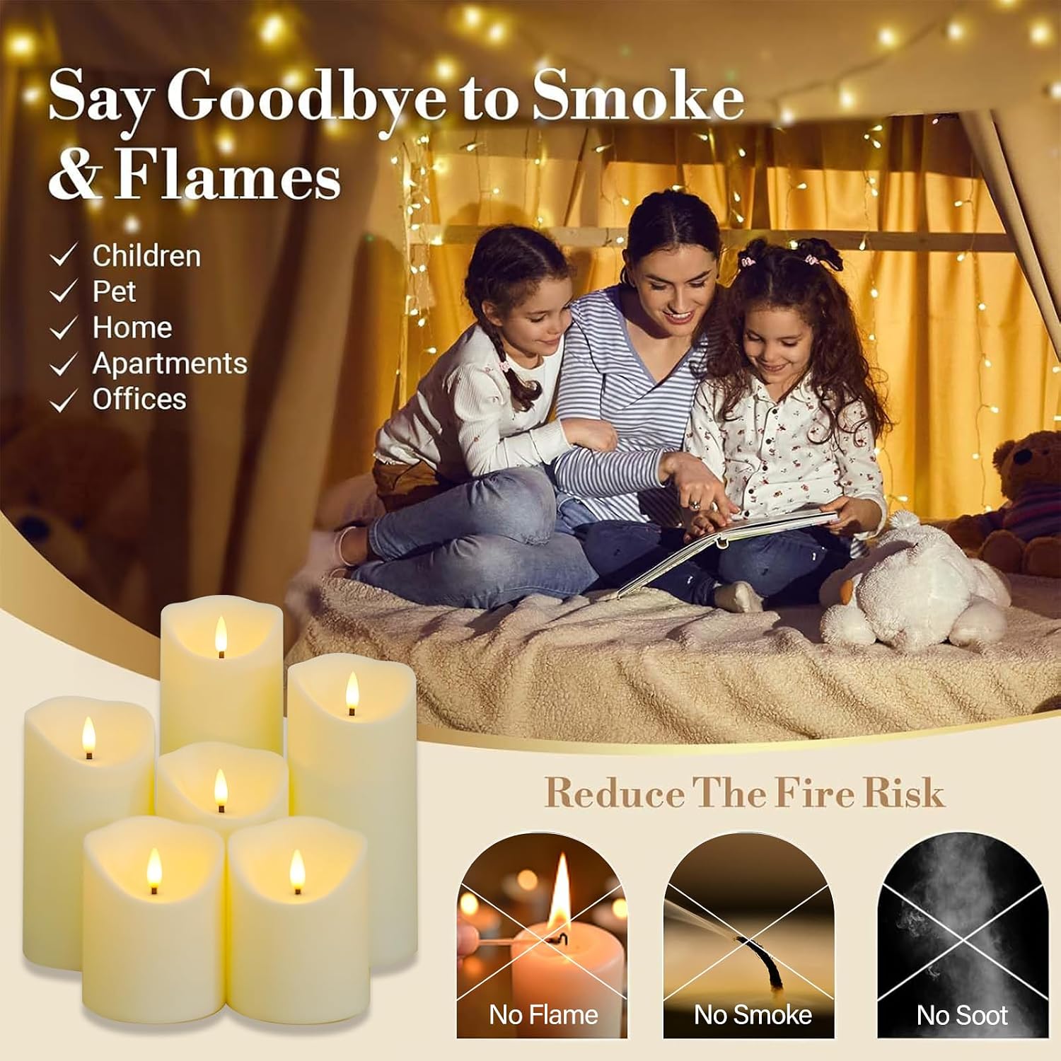 Fo32won Flameless Flickering Candles with Remote Timer, Set of 6 Ivory Led Battery Operated Candles for Home Decor Xmas