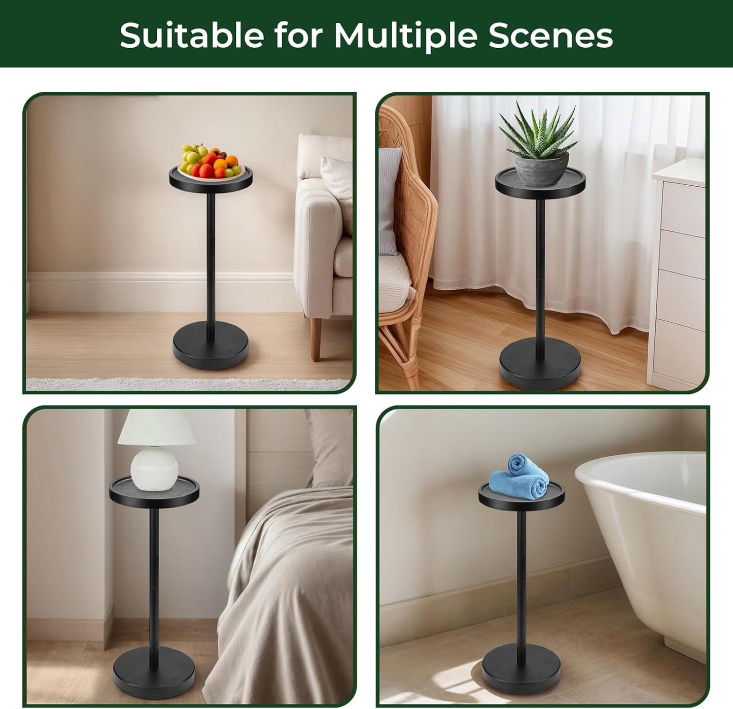Solid Wood Pedestal Side Table Color / Black